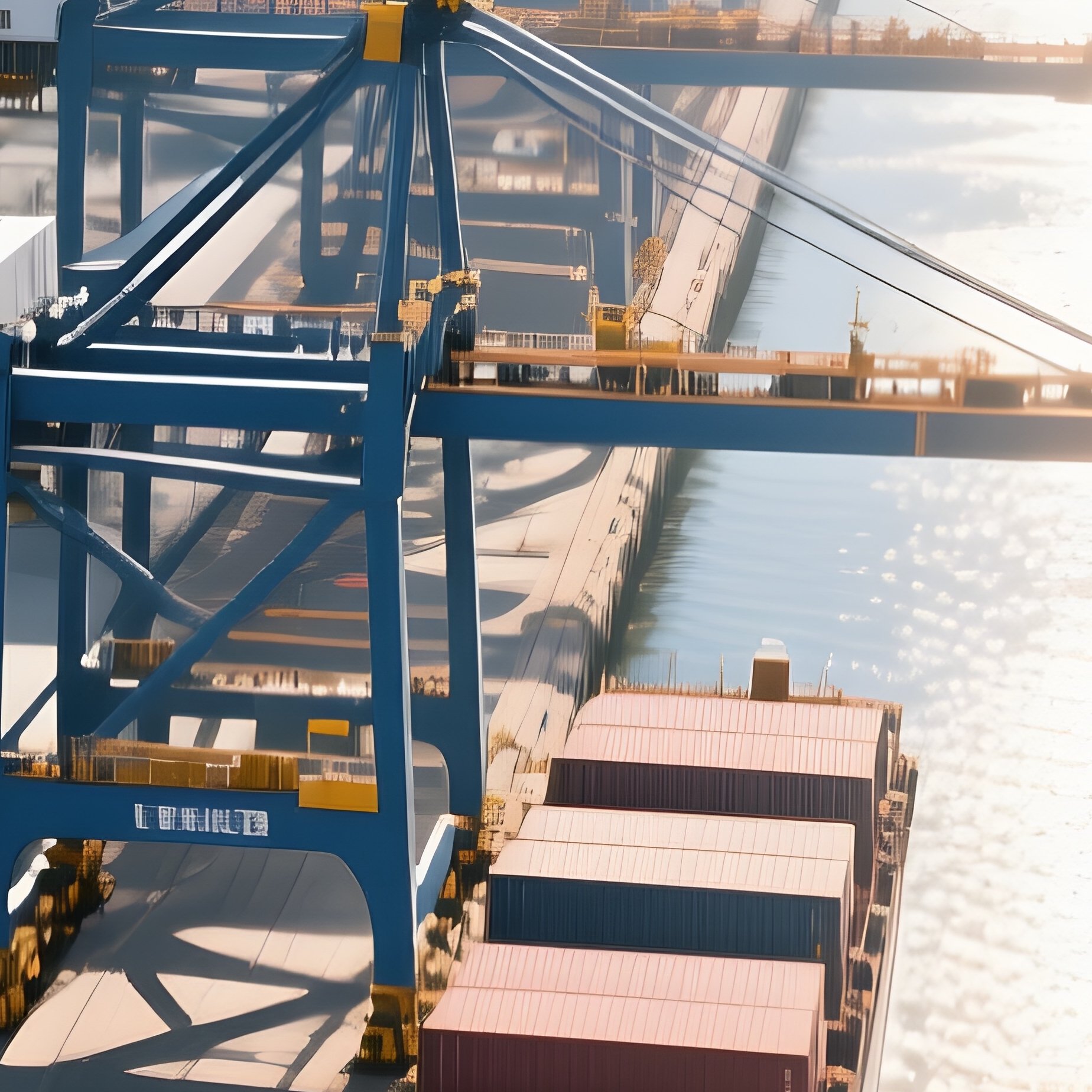 A Photorealistic Drone Like View Of A Container Terminal Shimmering Under Bright Mid Afternoon Sun. - Full Resolution Quality Preview