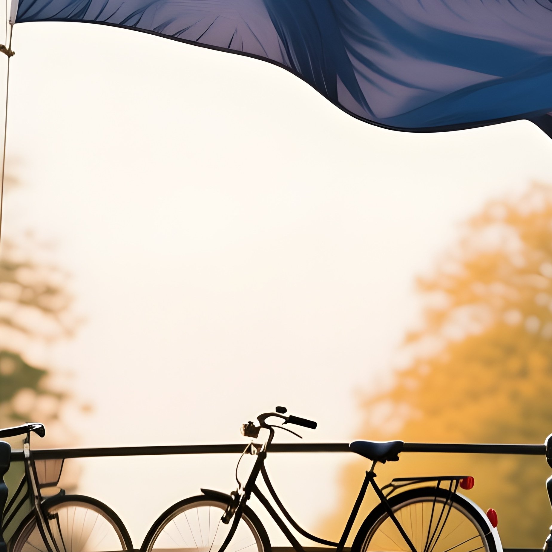 A Photorealistic Dutch Flag Flying On A Canal Bridge Surrounded By Bicycles And Warm Urban Reflections. - Full Resolution Quality Preview