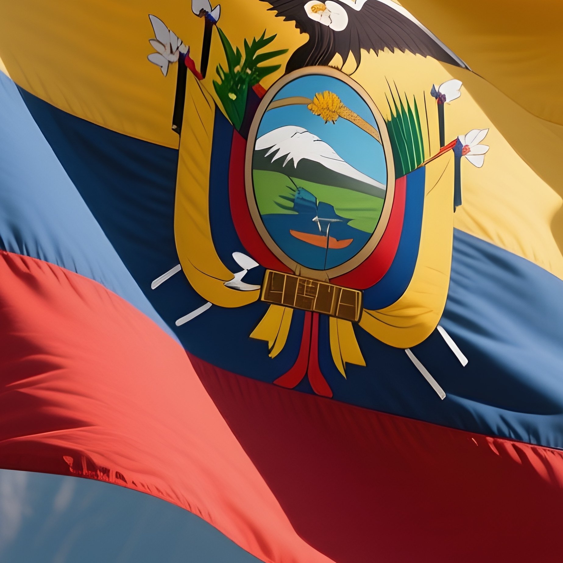 A Photorealistic Ecuadorian Flag Waving Beside An Andean Mountain Ridge. - Full Resolution Quality Preview