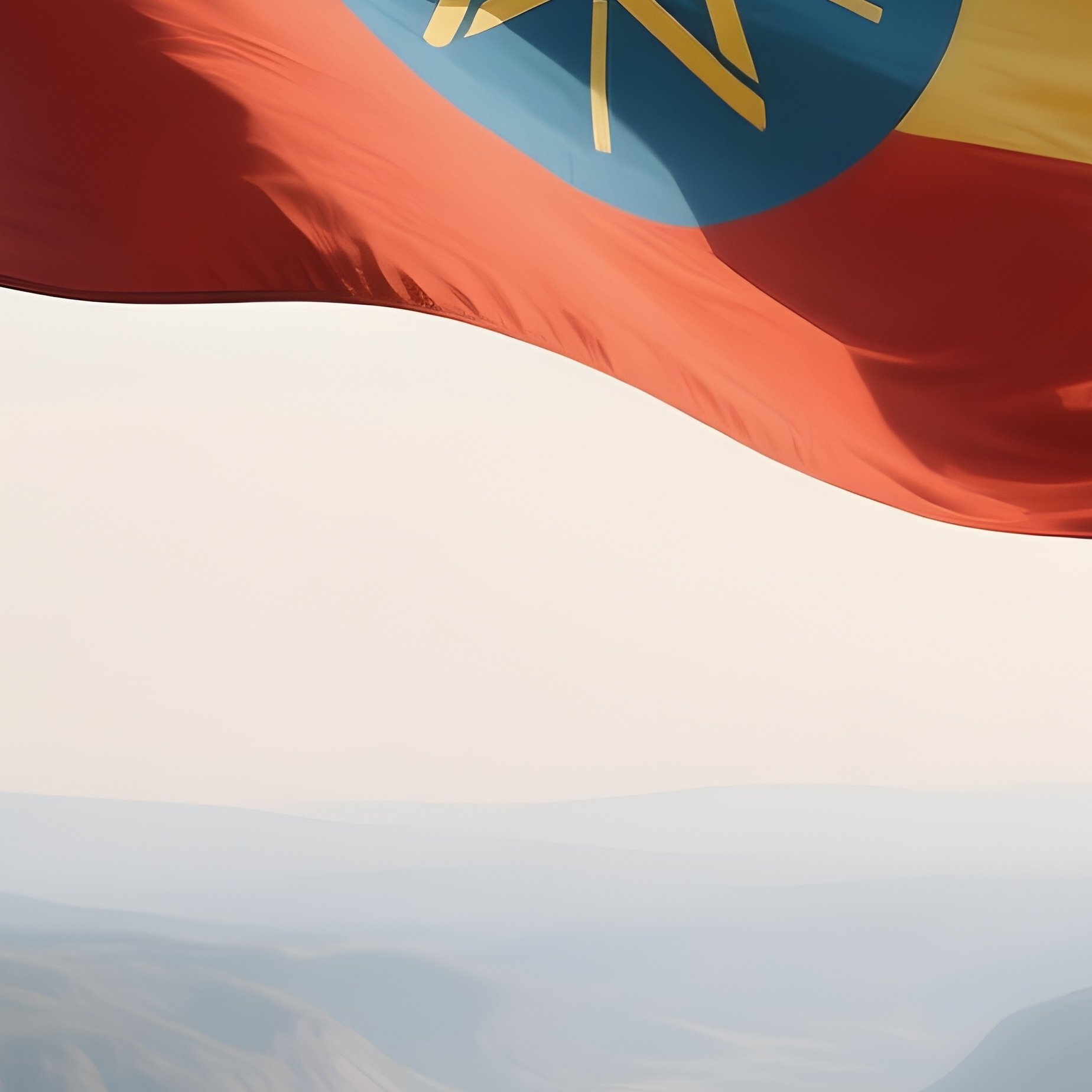 A Photorealistic Ethiopian Flag Fluttering Beside A Wide Rural Valley. - Full Resolution Quality Preview