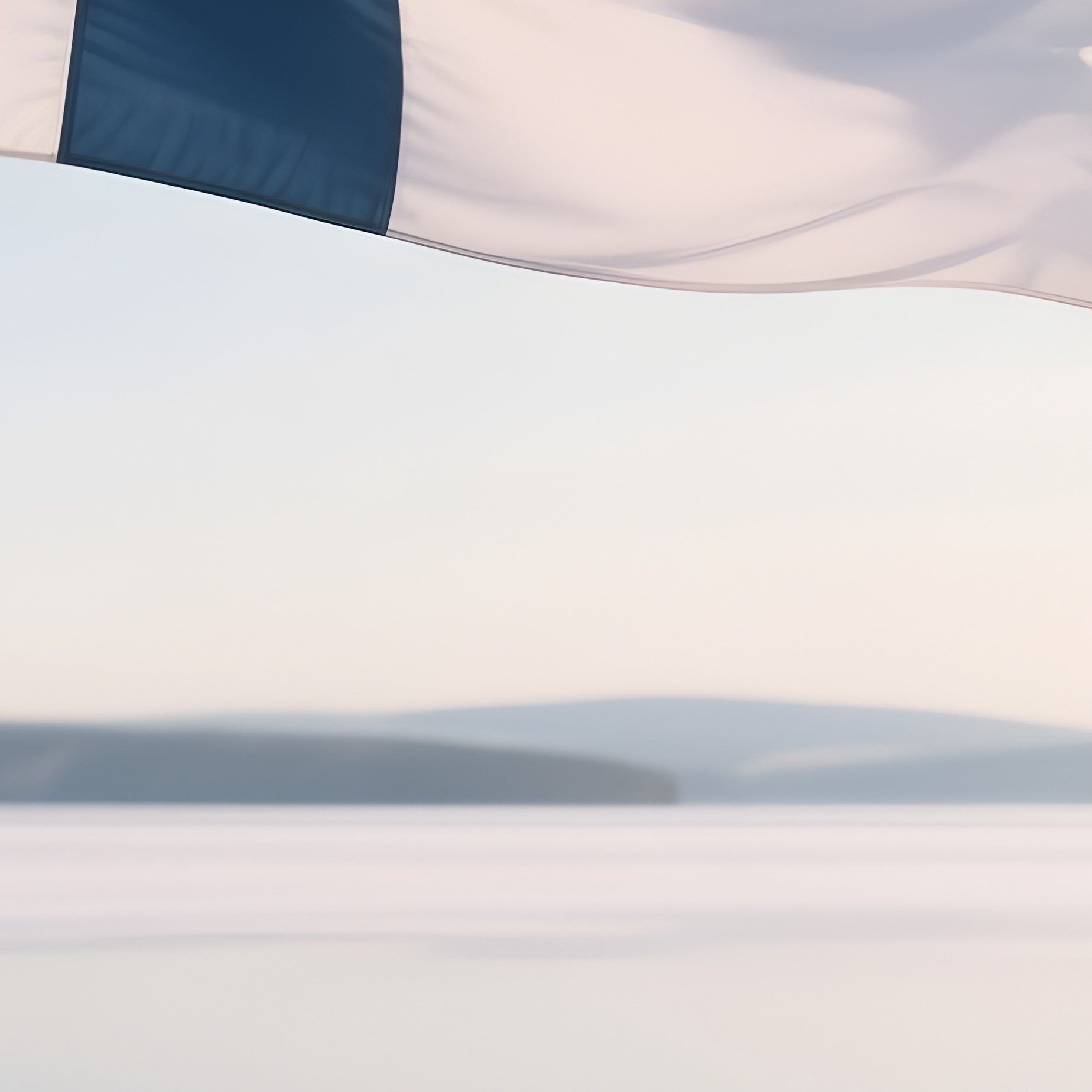 A Photorealistic Finnish Flag Waving On A Pole Beside A Frozen Lake Under Pale Winter Sunlight. - Full Resolution Quality Preview