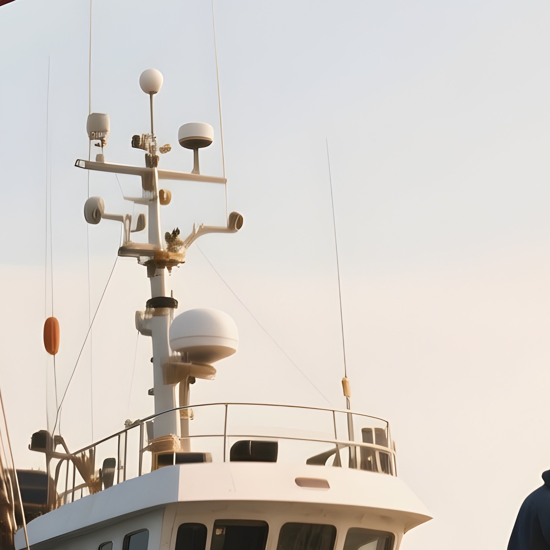 A Photorealistic Fishing Vessel Flag Waving Strongly During Offshore Operations. - Full Resolution Quality Preview