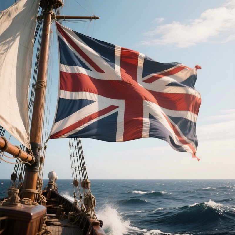 A Photorealistic Flag Whipping Sharply On A Windy Day As The Ship Navigates Through Open Sea.