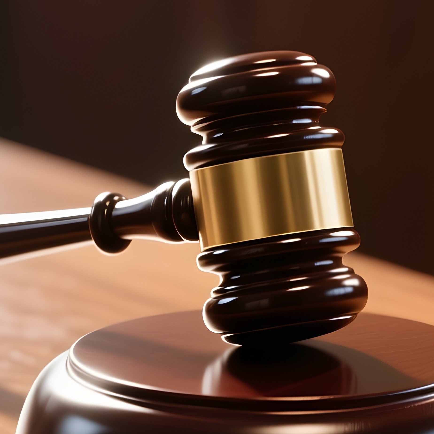 A Photorealistic Gavel Resting On A Polished Courtroom Bench With Sunlight Hitting The Wooden Grain. - Full Resolution Quality Preview