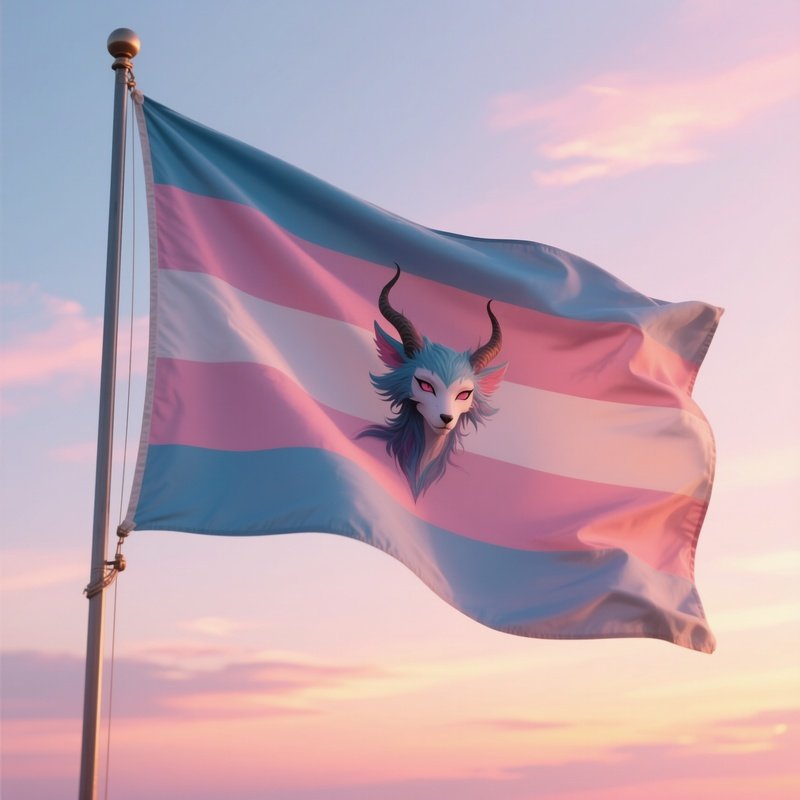 A Photorealistic Genderfae Flag Waving Under A Soft Pastel Sunset Sky.
