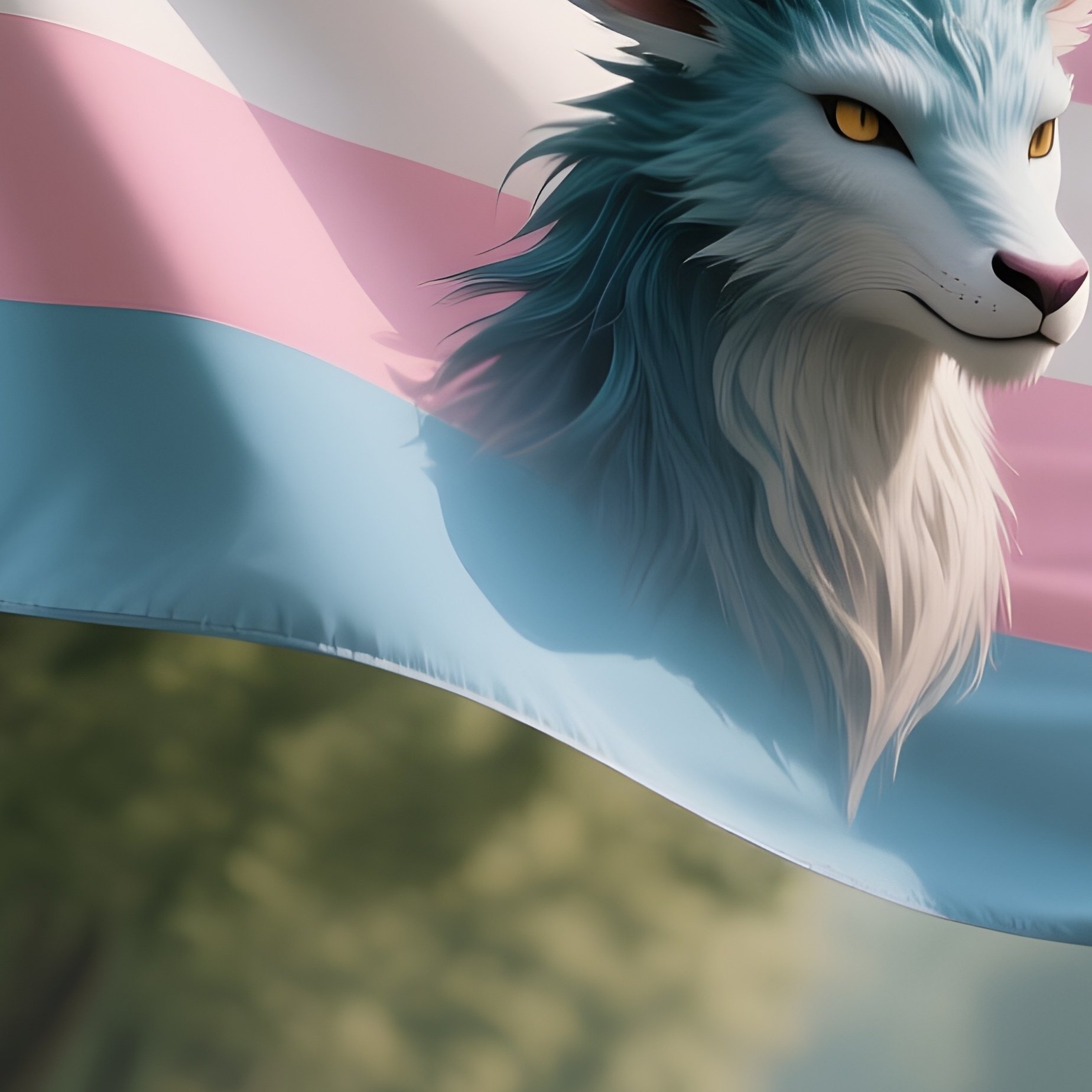 A Photorealistic Genderfaun Flag Fluttering Near A Tree Lined Walking Path. - Full Resolution Quality Preview