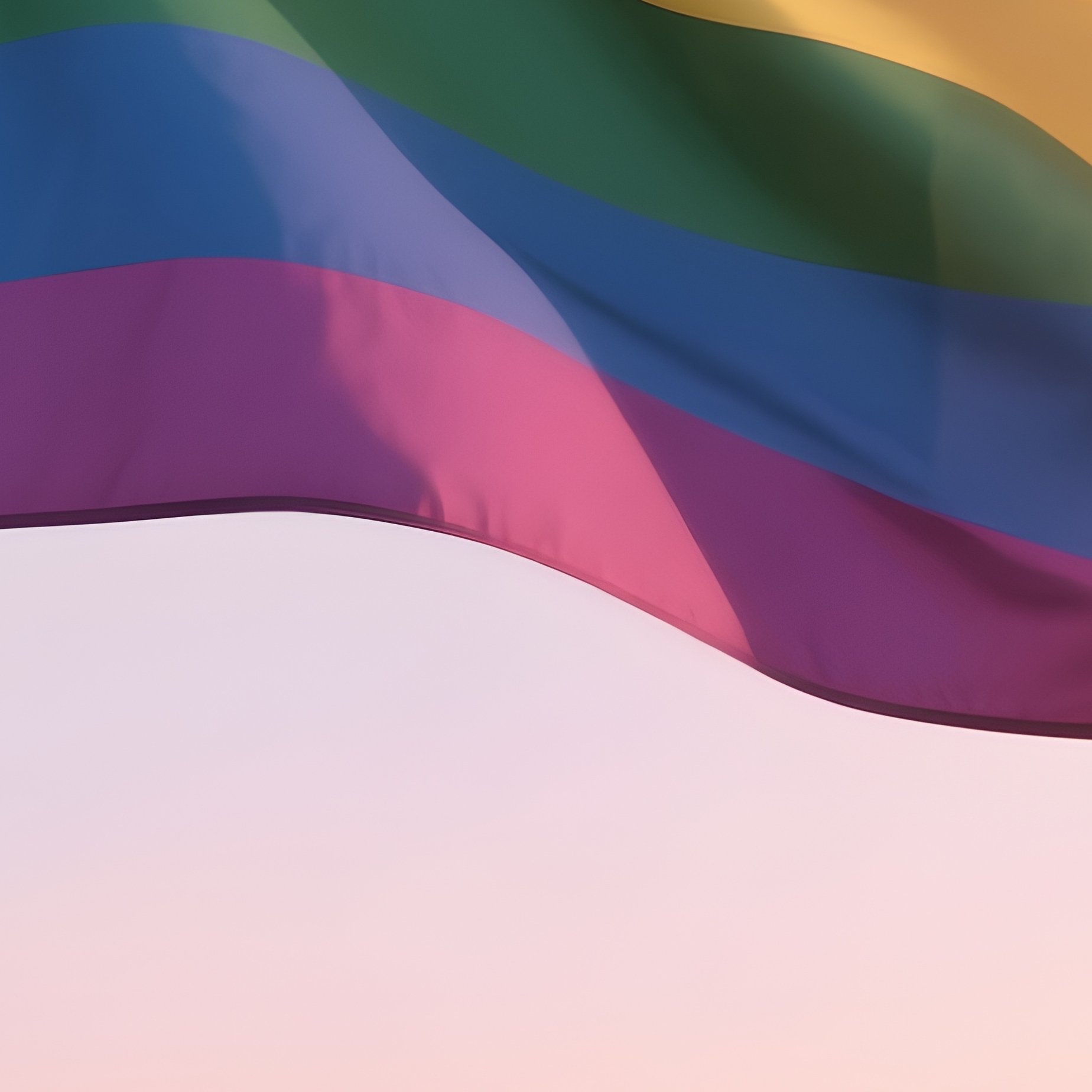 A Photorealistic Genderfluid Flag Waving Beside An Open Field Under Pastel Sunset Colors. - Full Resolution Quality Preview