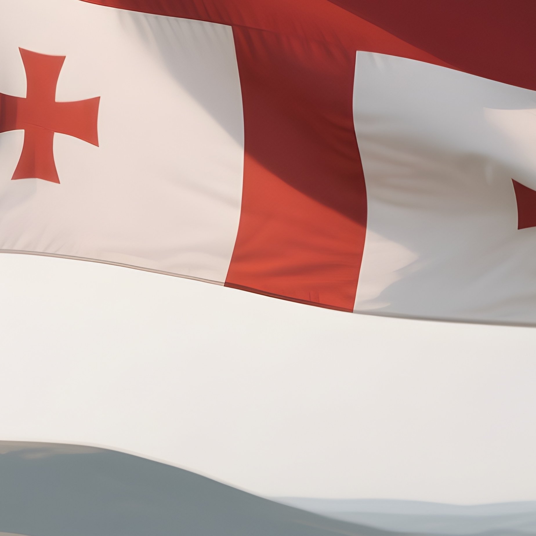 A Photorealistic Georgian Flag Waving In Front Of Rolling Hills And Ancient Stone Structures. - Full Resolution Quality Preview