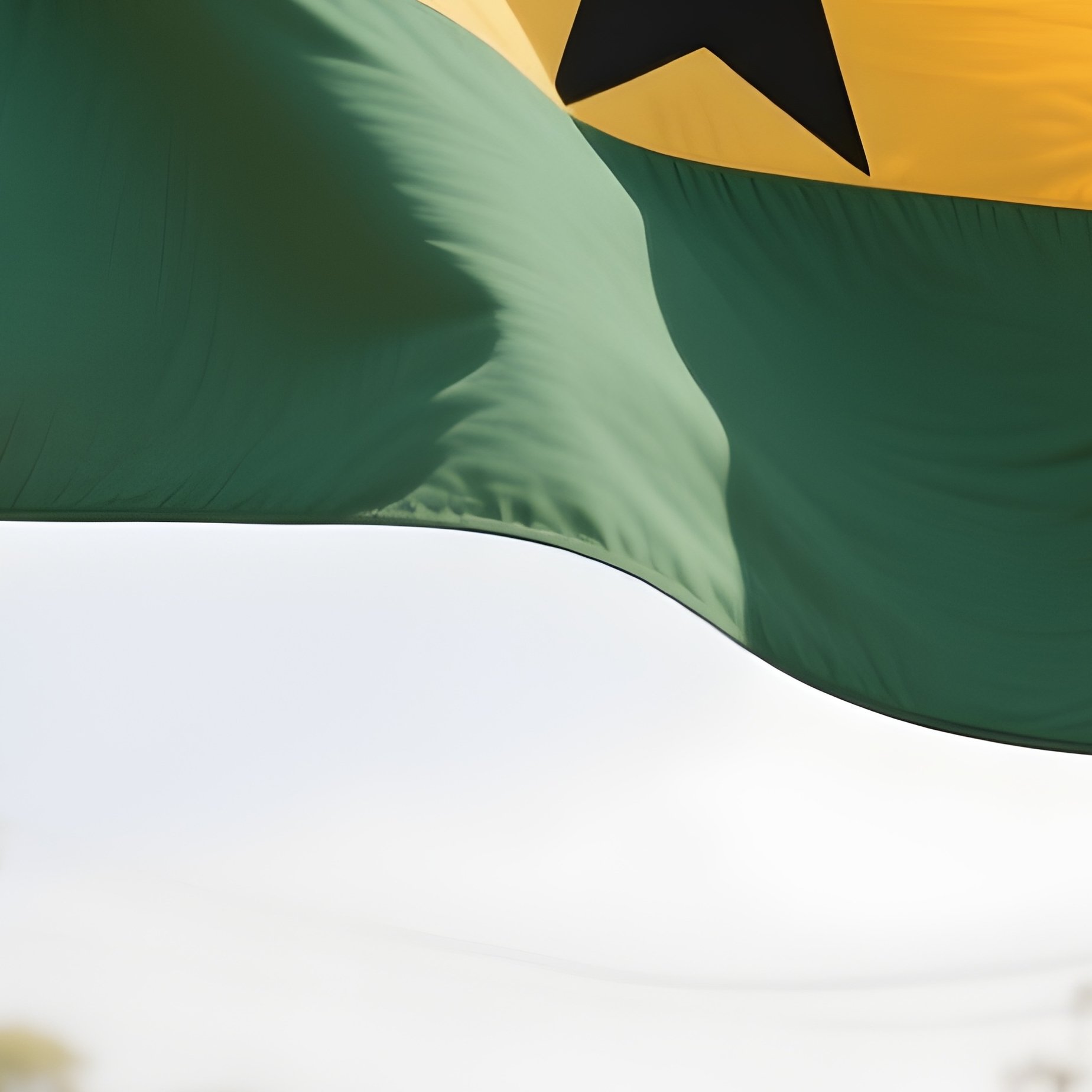 A Photorealistic Ghanaian Flag Fluttering Above A Lively Open Market. - Full Resolution Quality Preview