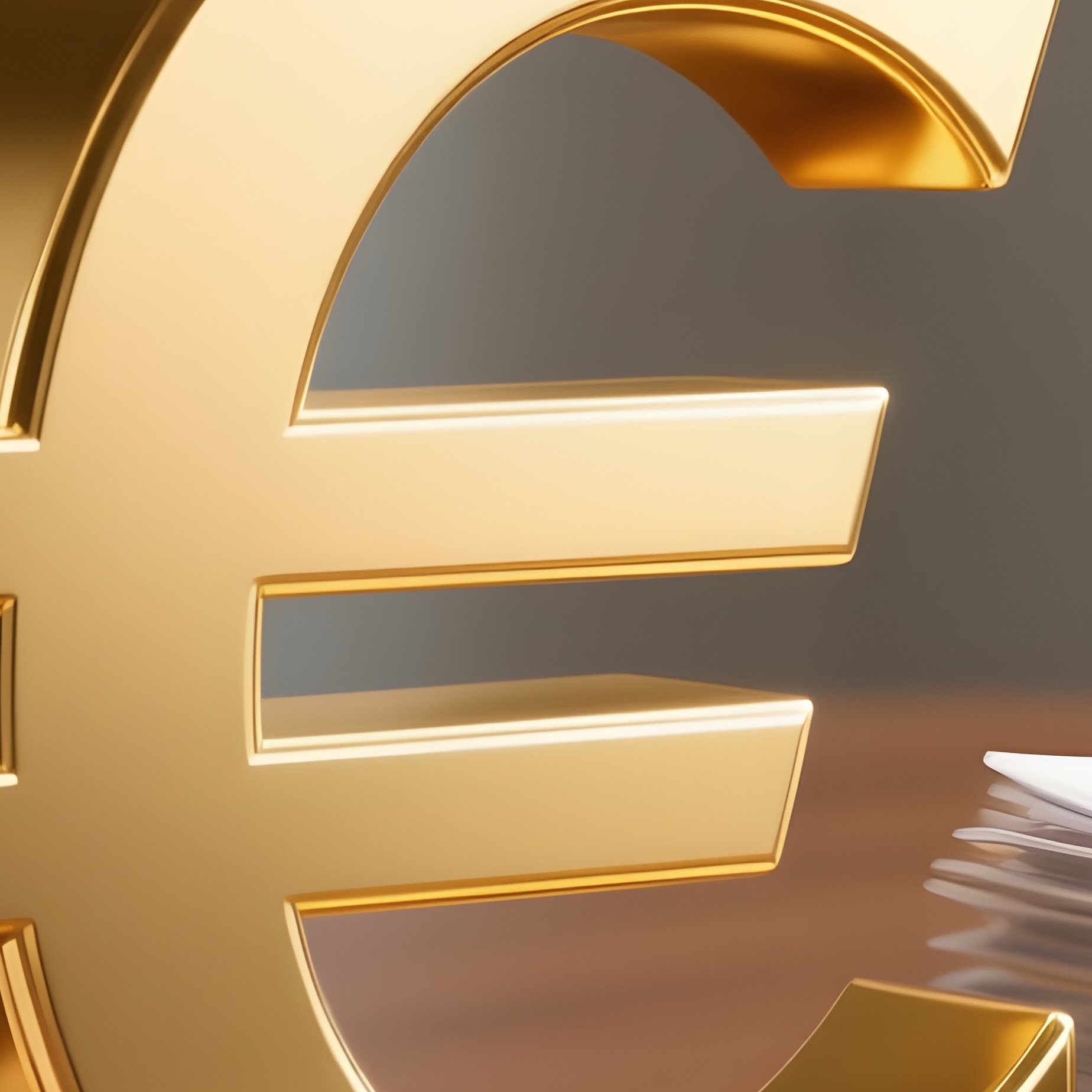 A Photorealistic Golden Euro Symbol Standing Upright On A Wooden Conference Table Beside Neatly Stacked Budget Documents. - Full Resolution Quality Preview