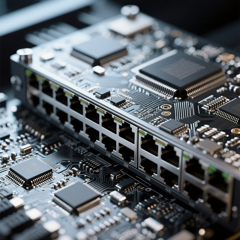 A Photorealistic Image Of A Network Switch Close Up
