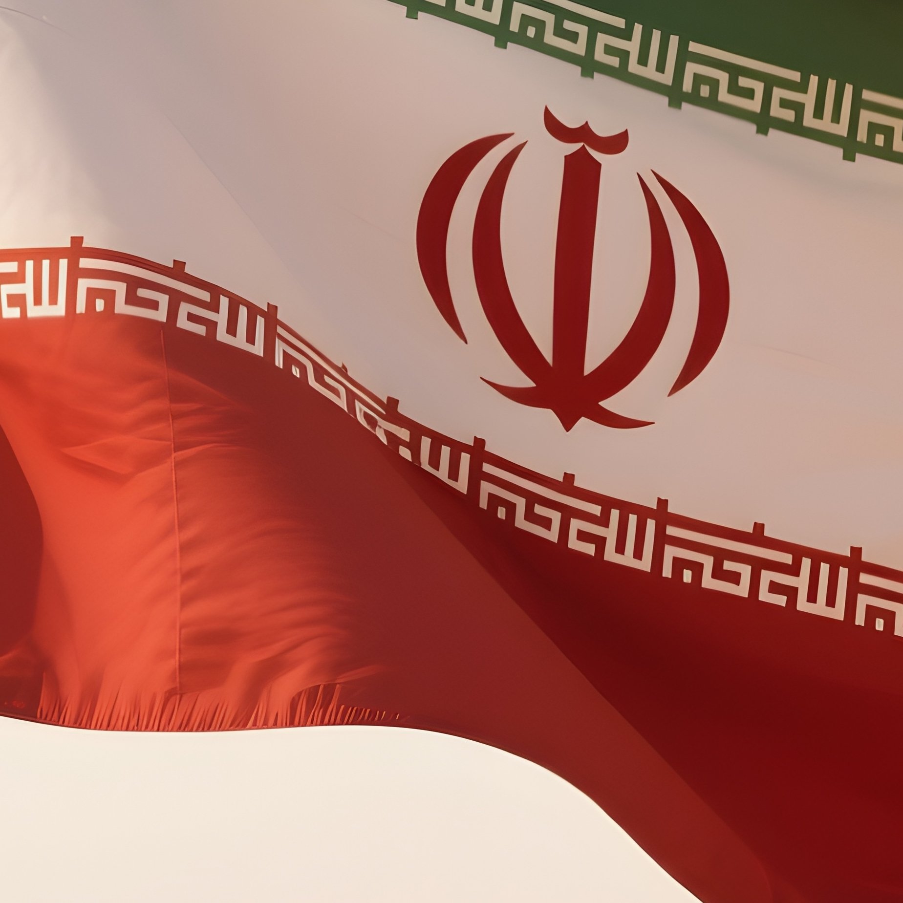 A Photorealistic Iranian Flag Fluttering Against A Backdrop Of Desert Mountains Under Soft Haze. - Full Resolution Quality Preview
