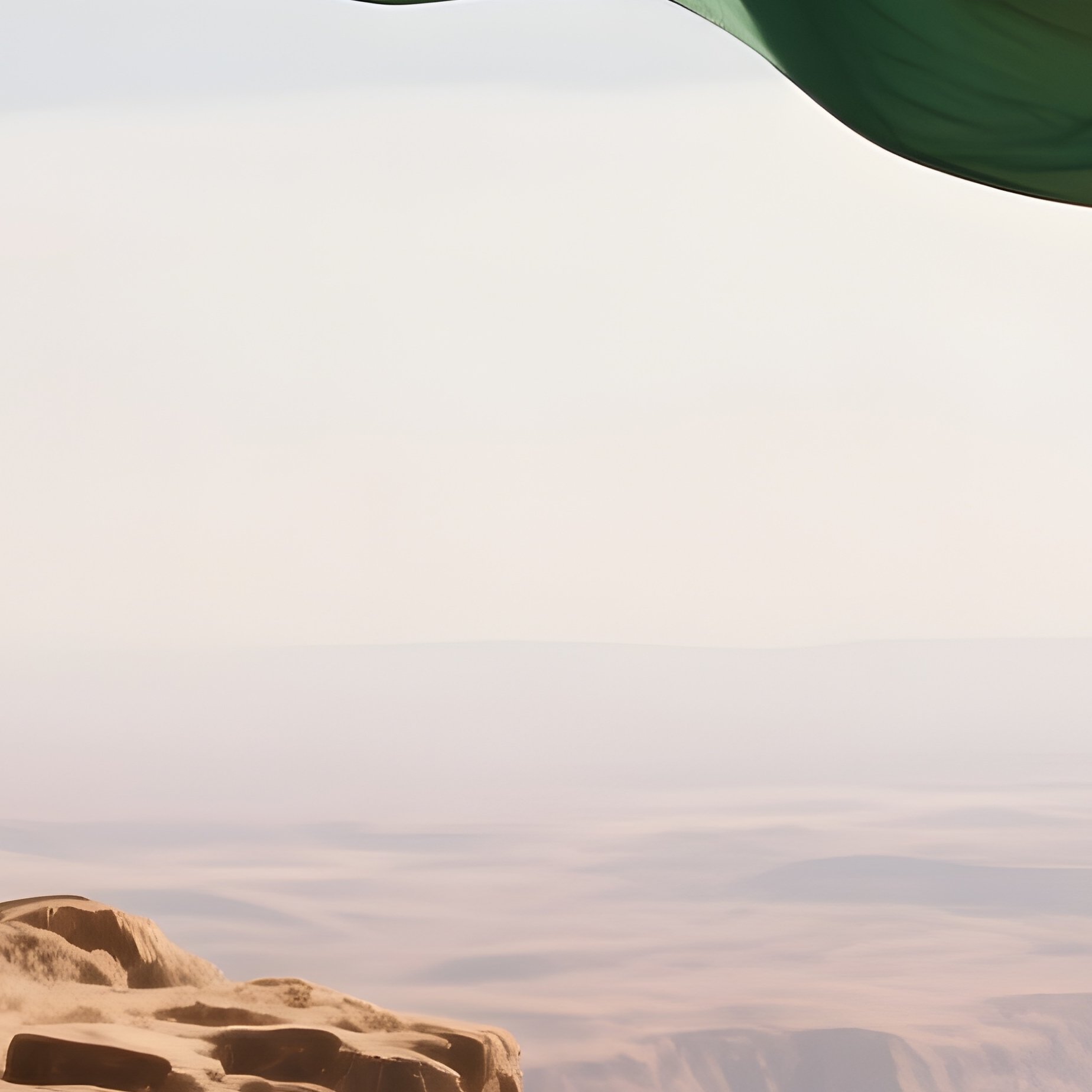 A Photorealistic Jordanian Flag Fluttering Atop A Stone Cliff Overlooking Desert Valleys. - Full Resolution Quality Preview