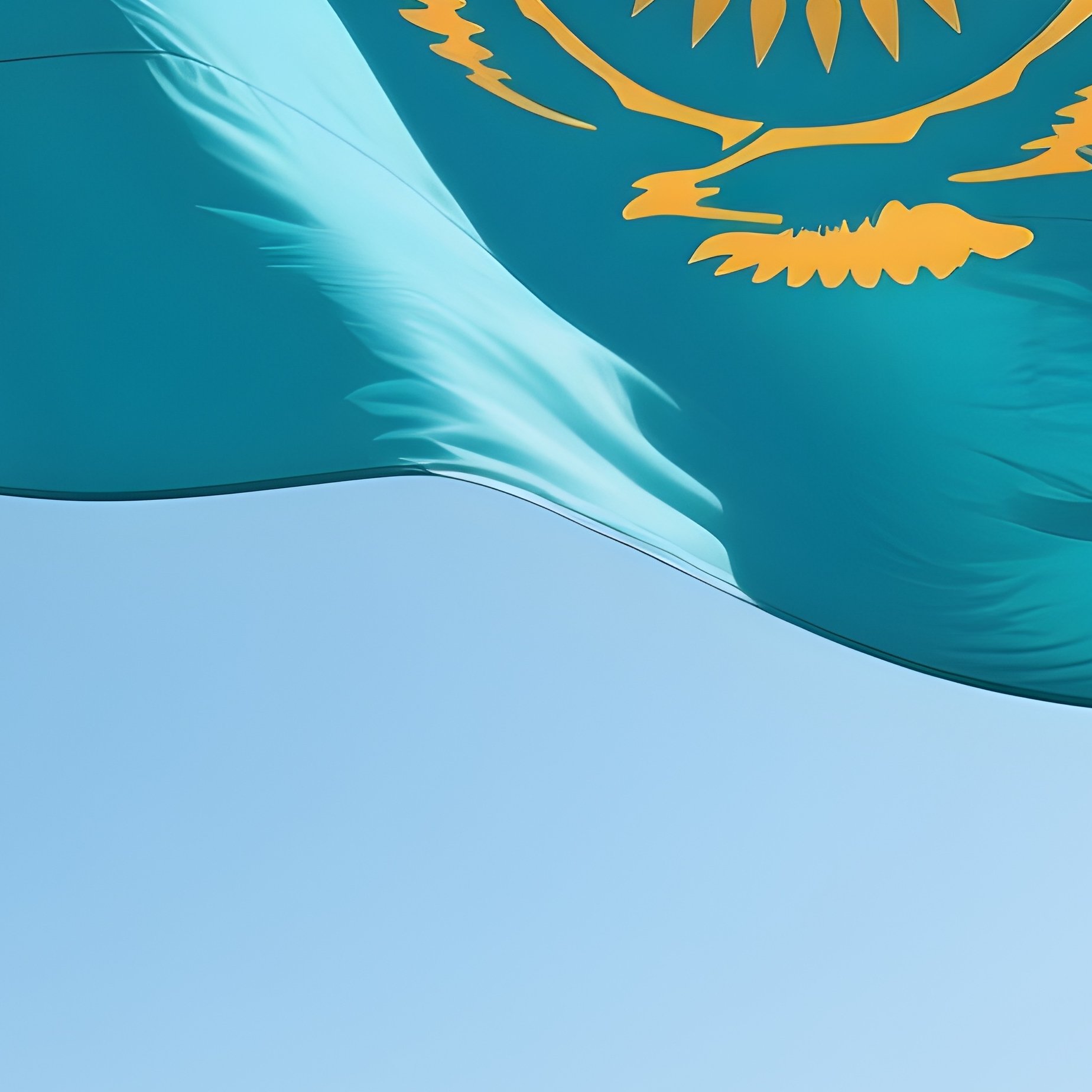 A Photorealistic Kazakhstan Flag Waving On A Wide Plaza Under Intense Midday Light. - Full Resolution Quality Preview