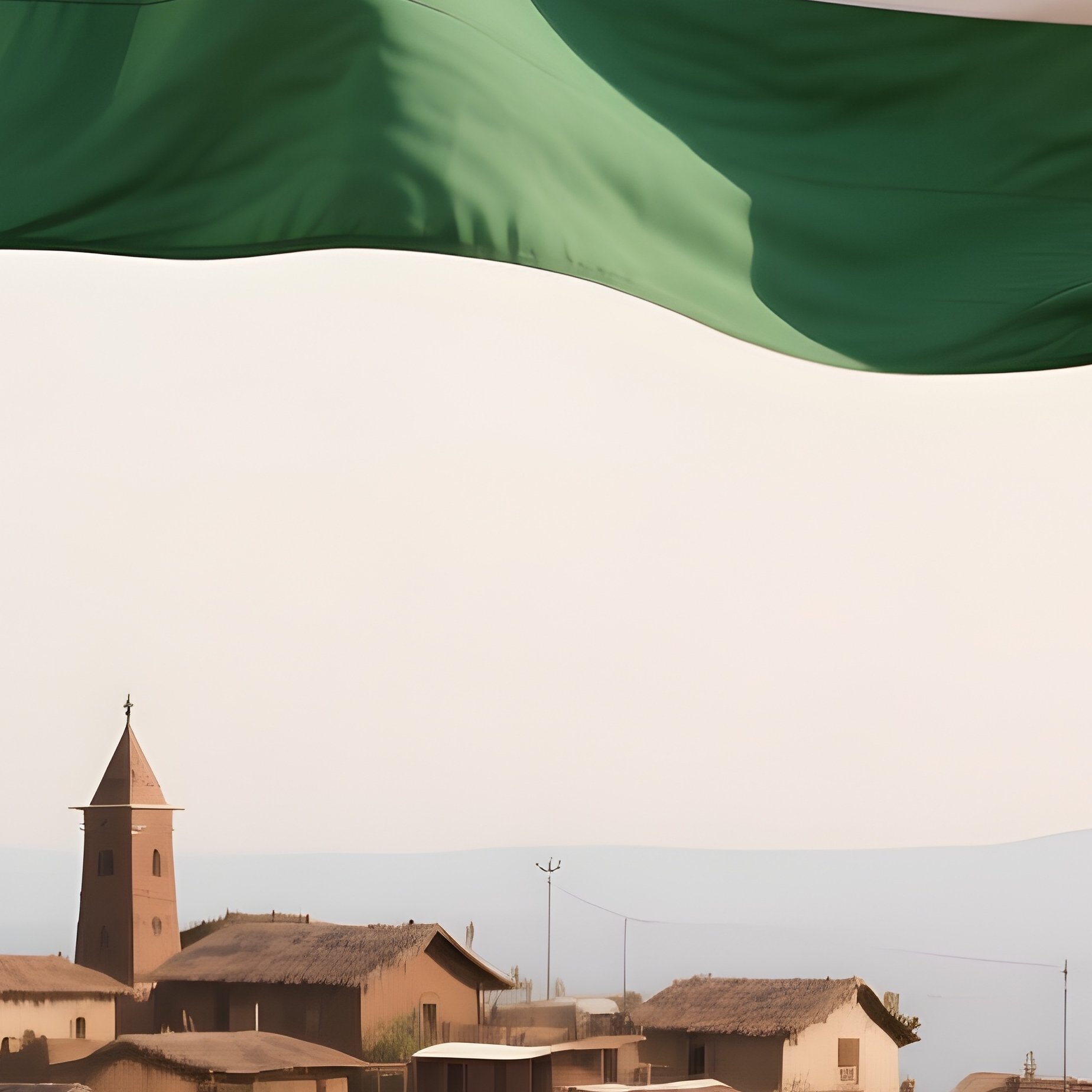 A Photorealistic Lesotho Flag Waving Atop A High Plateau Village. - Full Resolution Quality Preview