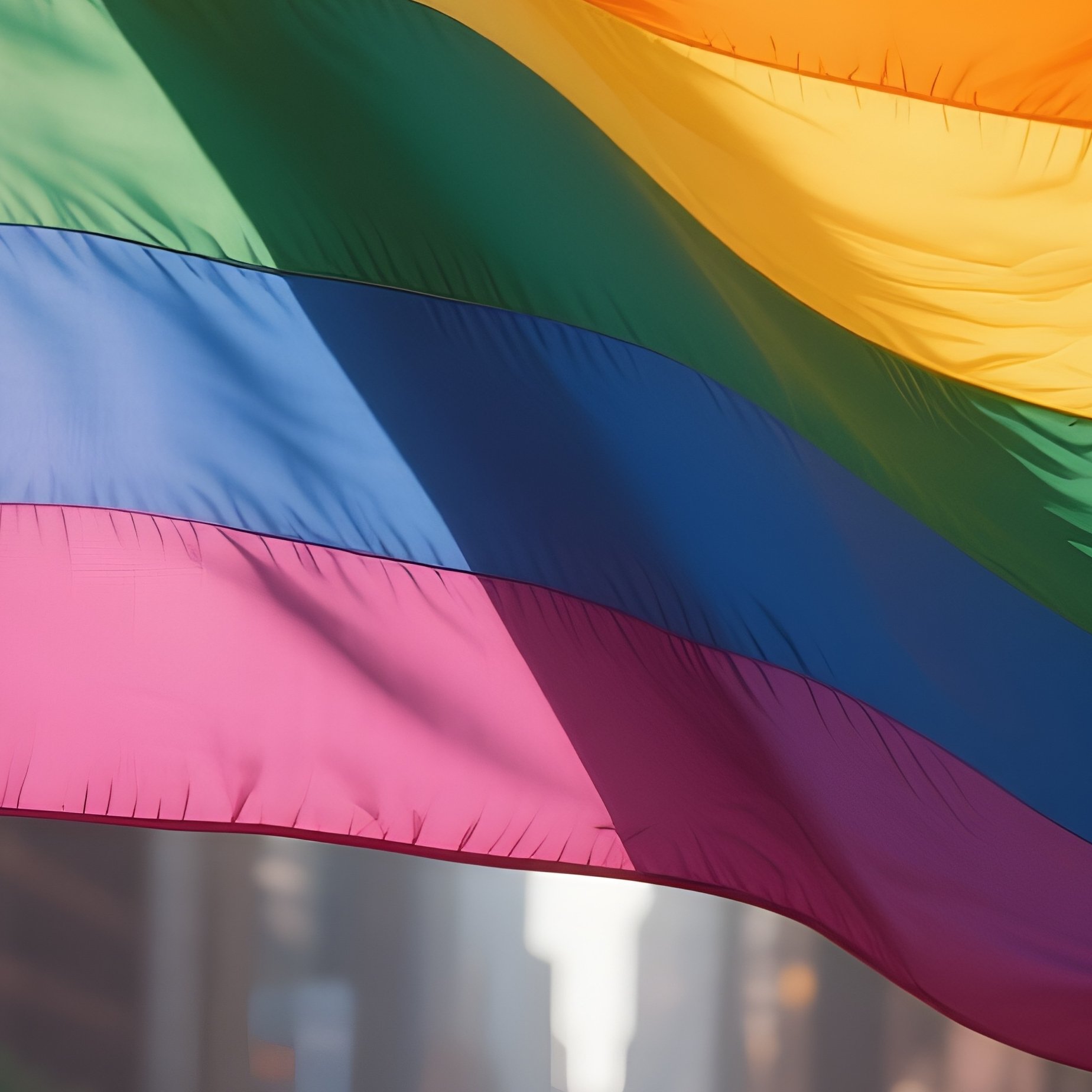 A Photorealistic Lgbtqi+ Rainbow Flag Waving Brightly Above A City Plaza During Warm Afternoon Light. - Full Resolution Quality Preview