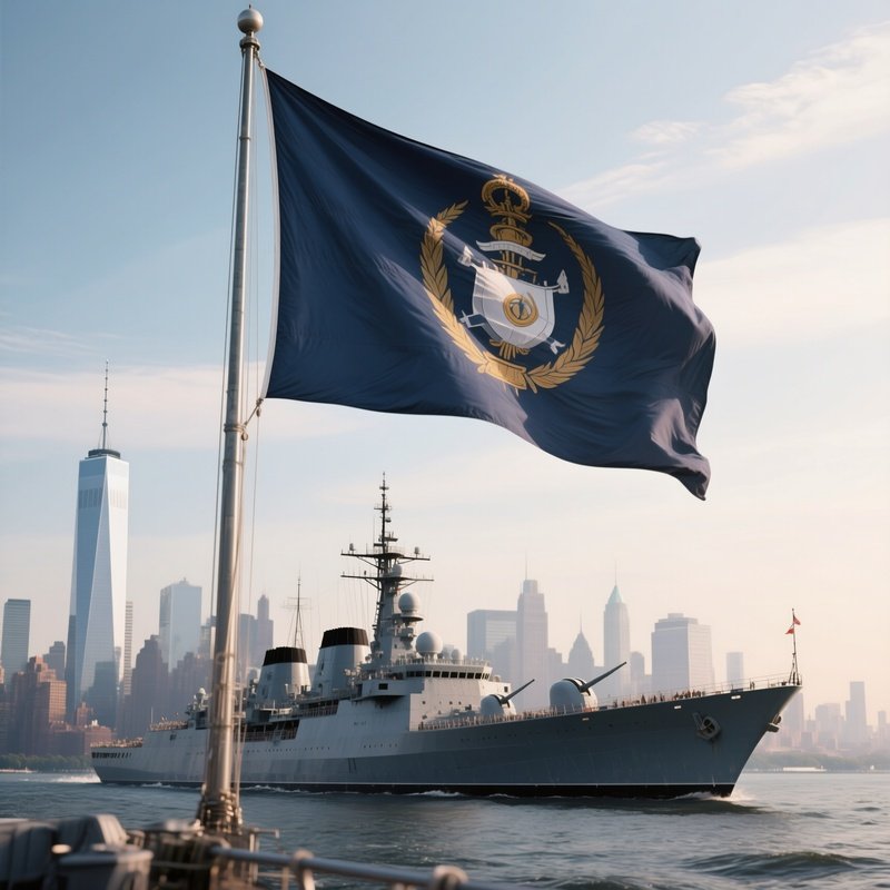 A Photorealistic Long Distance Cruiser Displaying Its Maritime Flag Proudly Along The Skyline.