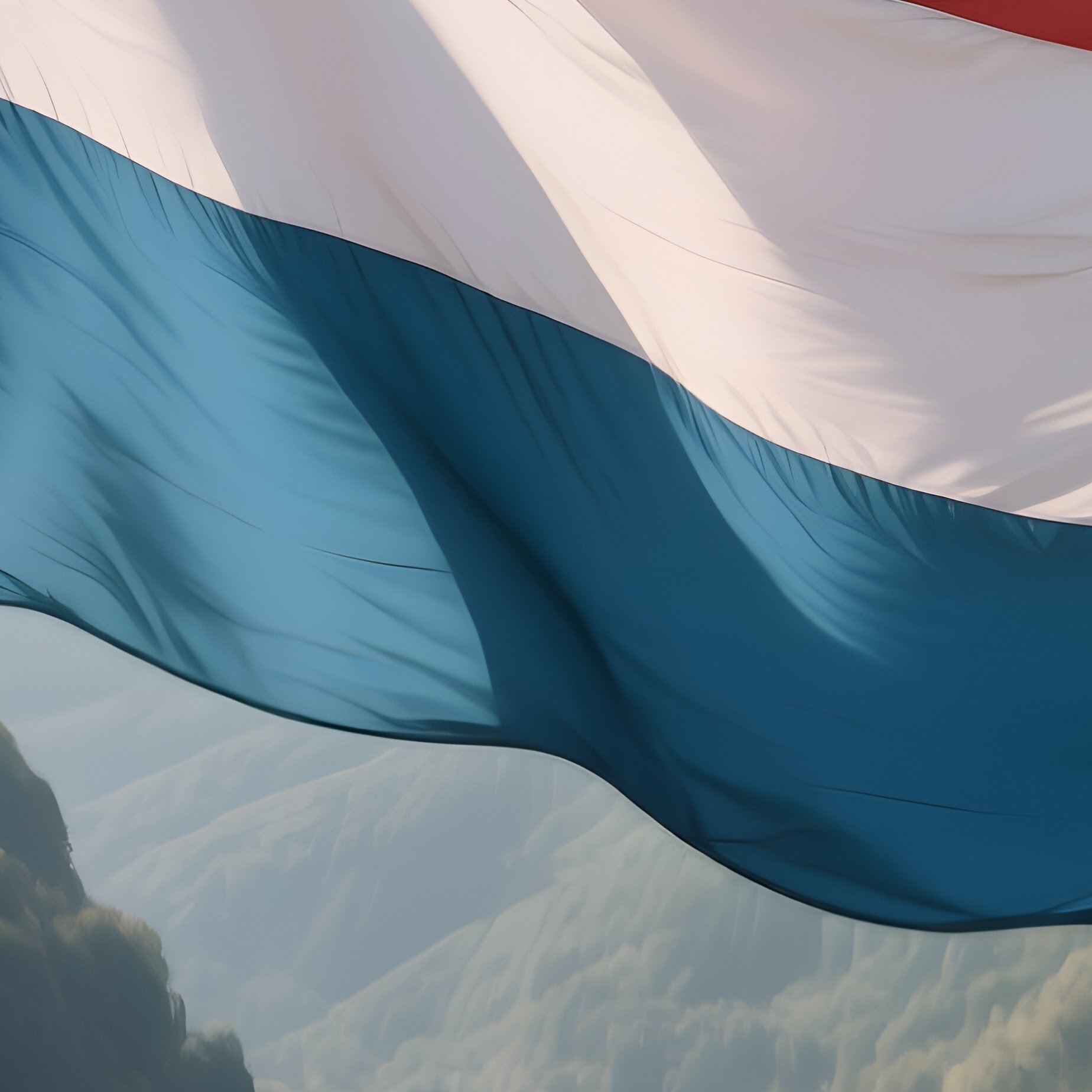 A Photorealistic Luxembourgish Flag Waving On A Bridge Overlooking A Historic Valley. - Full Resolution Quality Preview