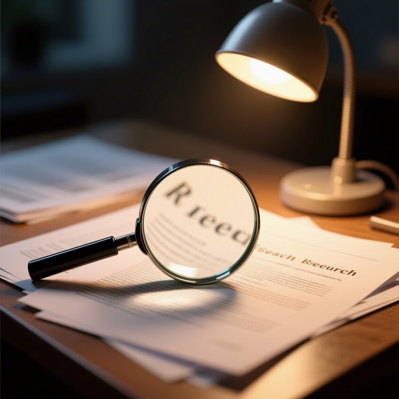 A Photorealistic Magnifying Glass Enlarging Printed Text On Research Documents Under Warm Desk Lamp Lighting.
