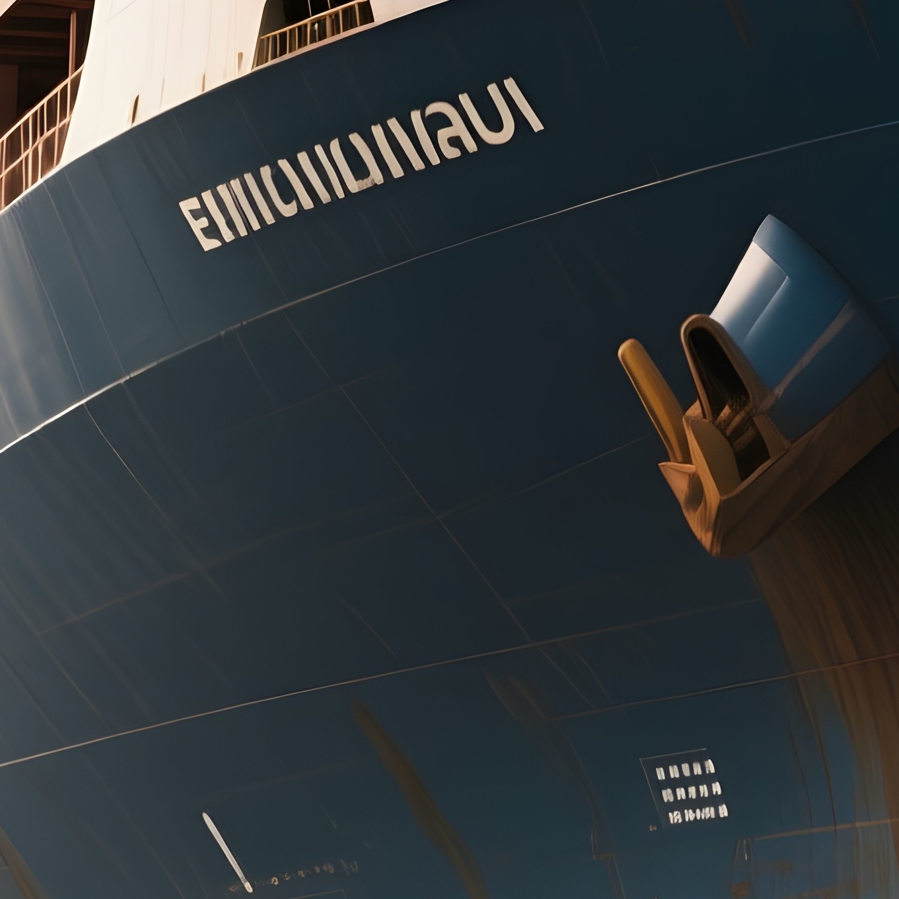 A Photorealistic Massive Container Ship Towering Above Workers Standing On The Quay Edge. - Full Resolution Quality Preview