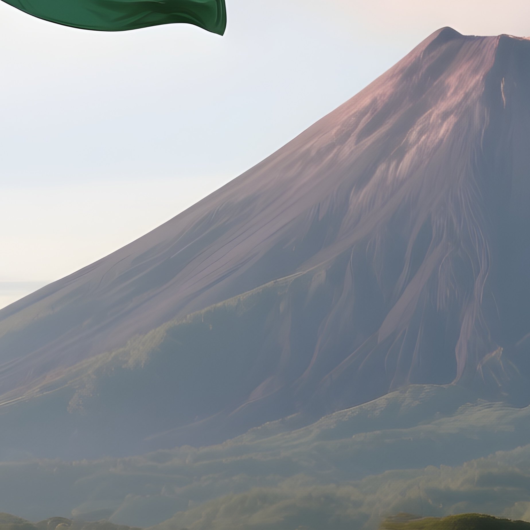 A Photorealistic Mauritian Flag Fluttering Beside A Volcanic Mountain Surrounded By Sugarcane Fields. - Full Resolution Quality Preview