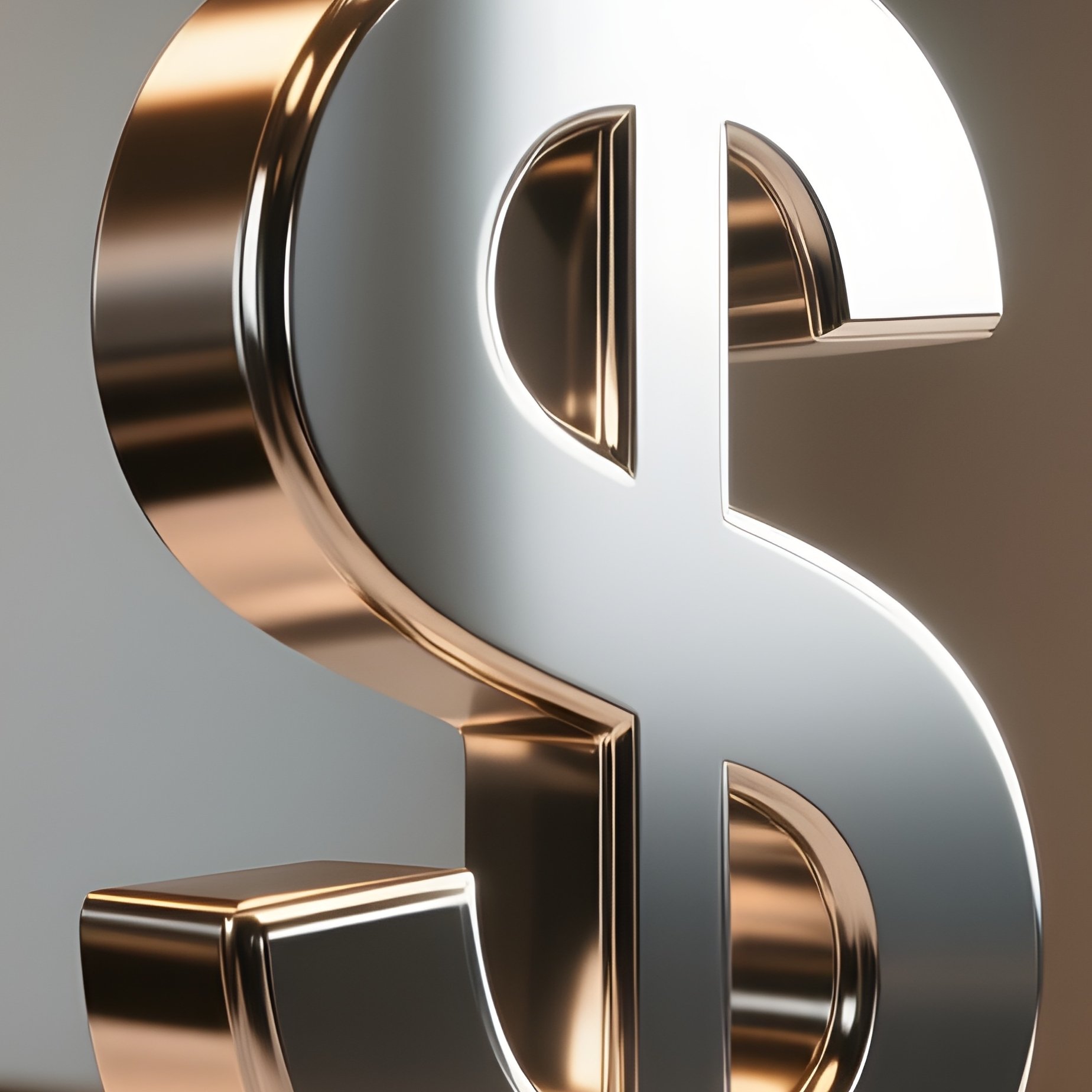 A Photorealistic Metal Dollar Sign Placed On A Polished Marble Office Desk Surrounded By Financial Reports Reflecting Warm Ceiling Lights. - Full Resolution Quality Preview