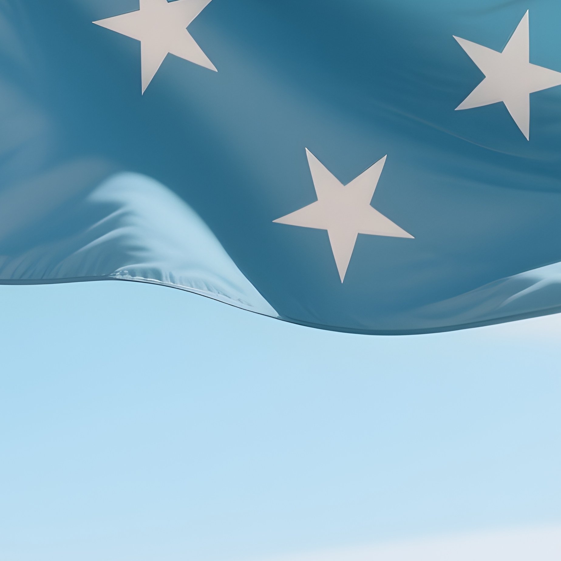 A Photorealistic Micronesian Flag Fluttering Above A Calm Tropical Shoreline. - Full Resolution Quality Preview