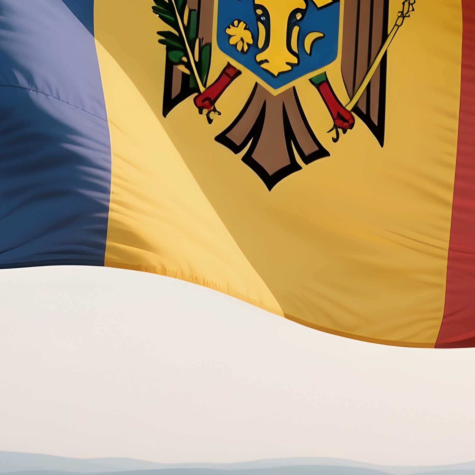 A Photorealistic Moldovan Flag Waving Near Rolling Farmland And Valleys. - Full Resolution Quality Preview