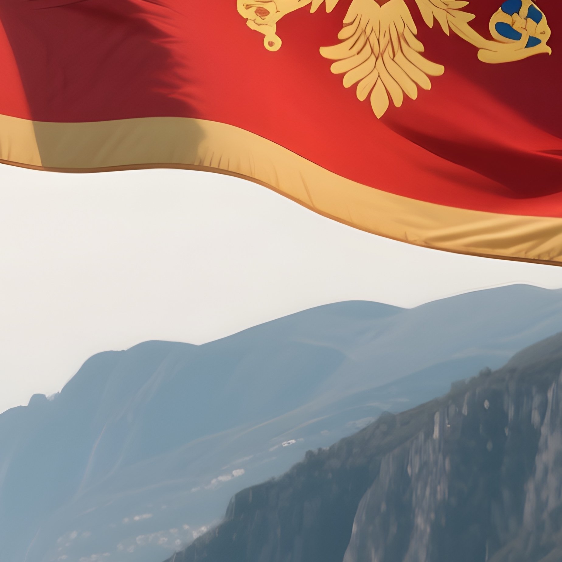 A Photorealistic Montenegrin Flag Fluttering Over Dramatic Adriatic Cliffs. - Full Resolution Quality Preview