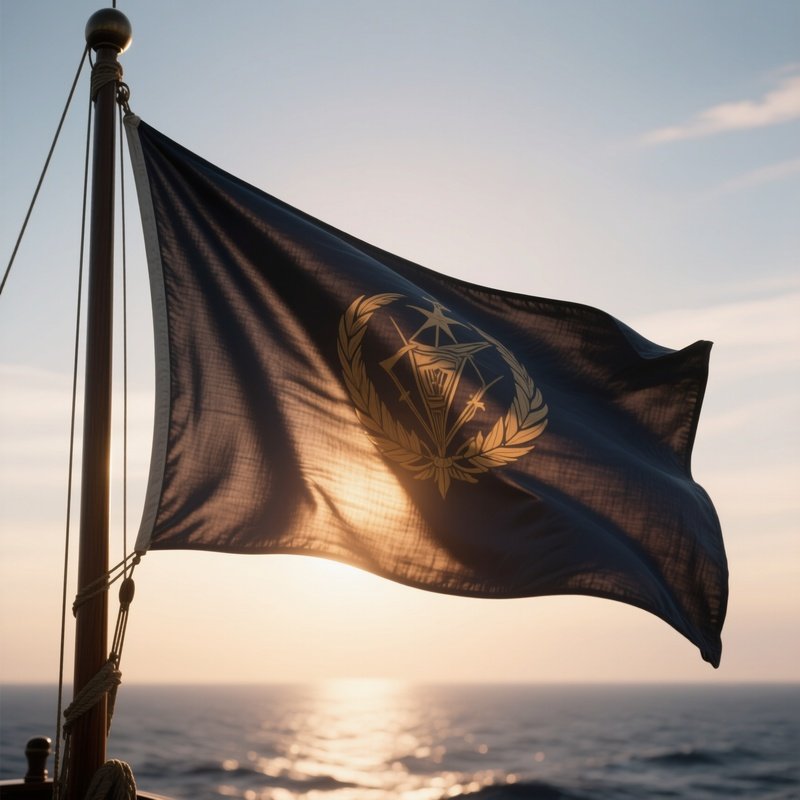 A Photorealistic Naval Style Flag Lit From Behind, Showing Its Texture Clearly Against The Horizon.