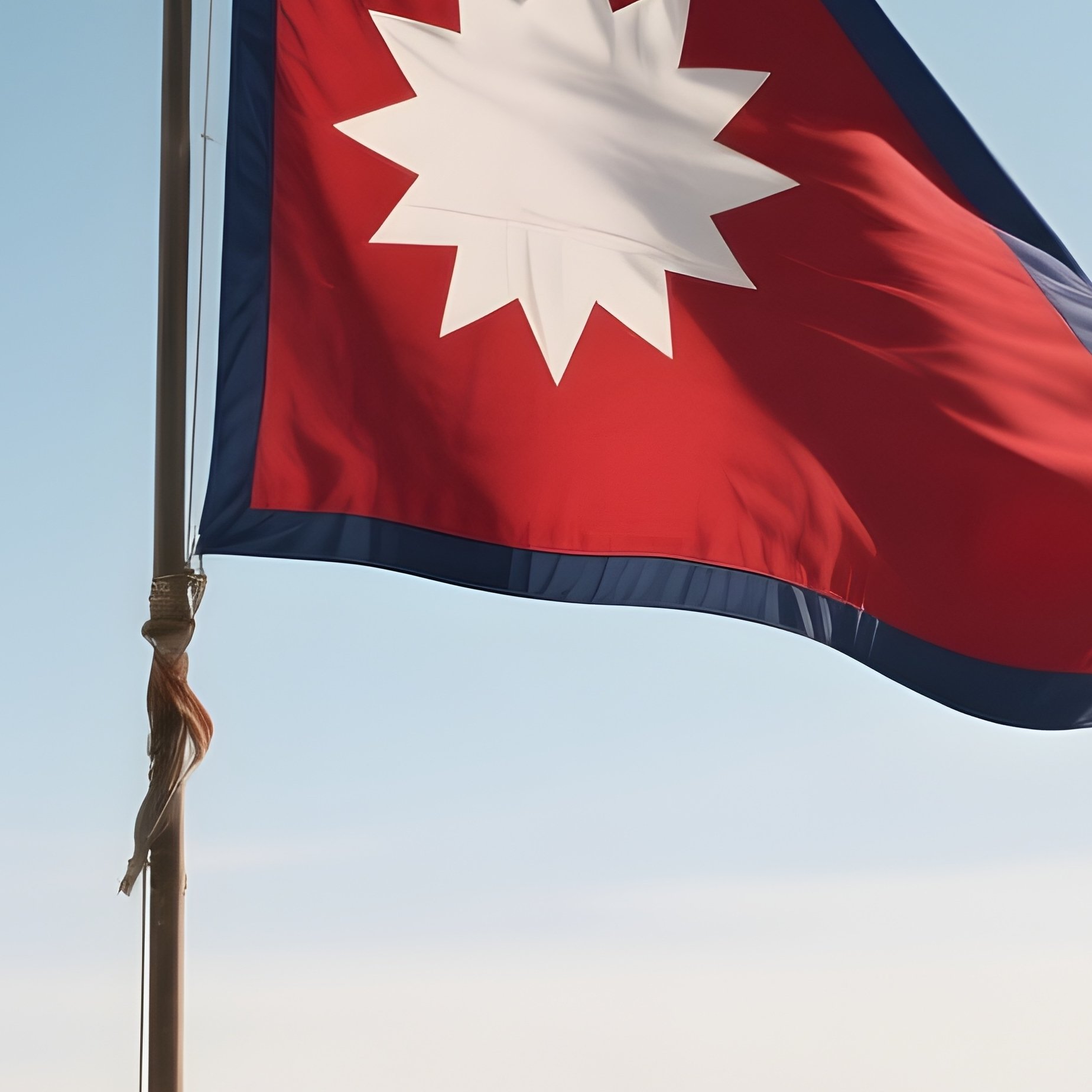 A Photorealistic Nepalese Flag Fluttering Proudly On A High Altitude Ridge. - Full Resolution Quality Preview