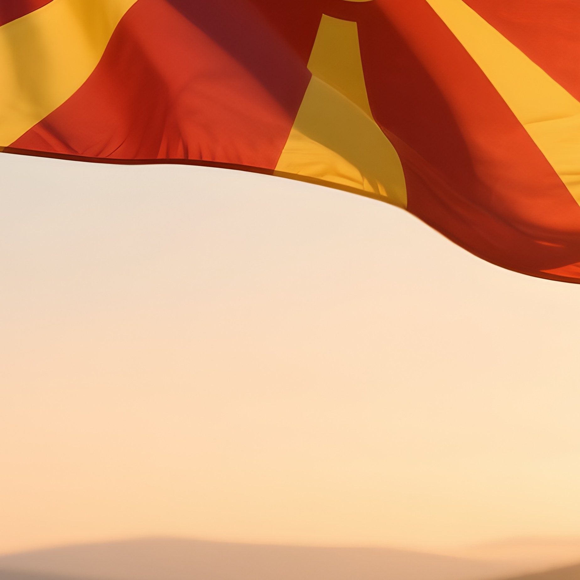 A Photorealistic North Macedonian Flag Blowing Near A Lakeside Pier Under Golden Hour Glow. - Full Resolution Quality Preview