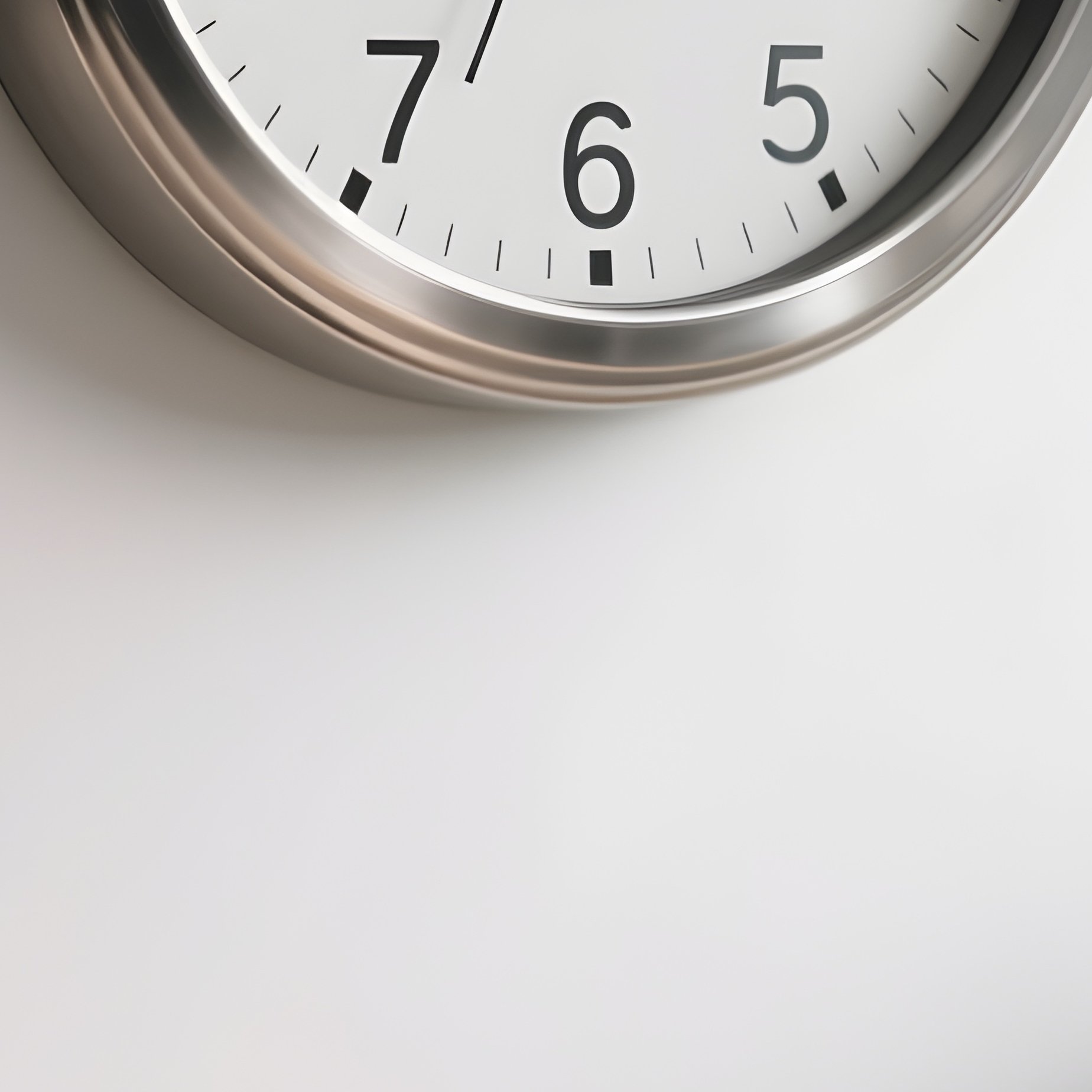 A Photorealistic Office Wall Clock With A Steel Frame Above A Neat Workstation Containing A Notebook, Pen, And Plant. - Full Resolution Quality Preview