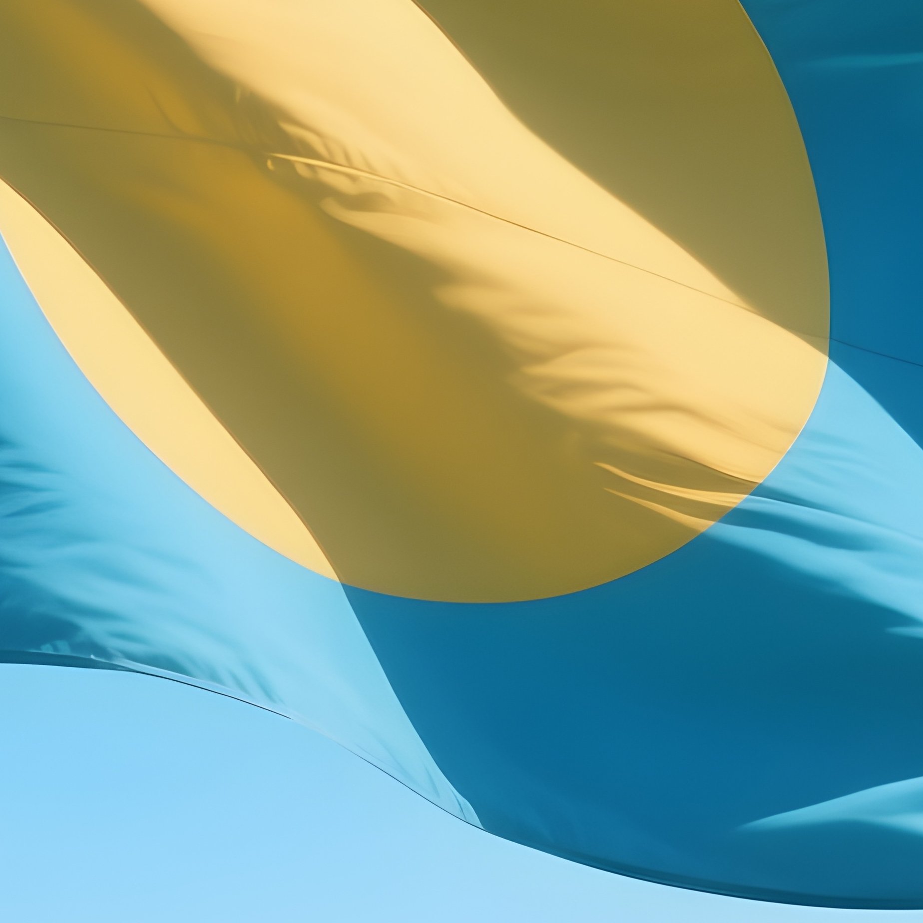 A Photorealistic Palauan Flag Fluttering Near A Calm Blue Lagoon With Rock Islands. - Full Resolution Quality Preview
