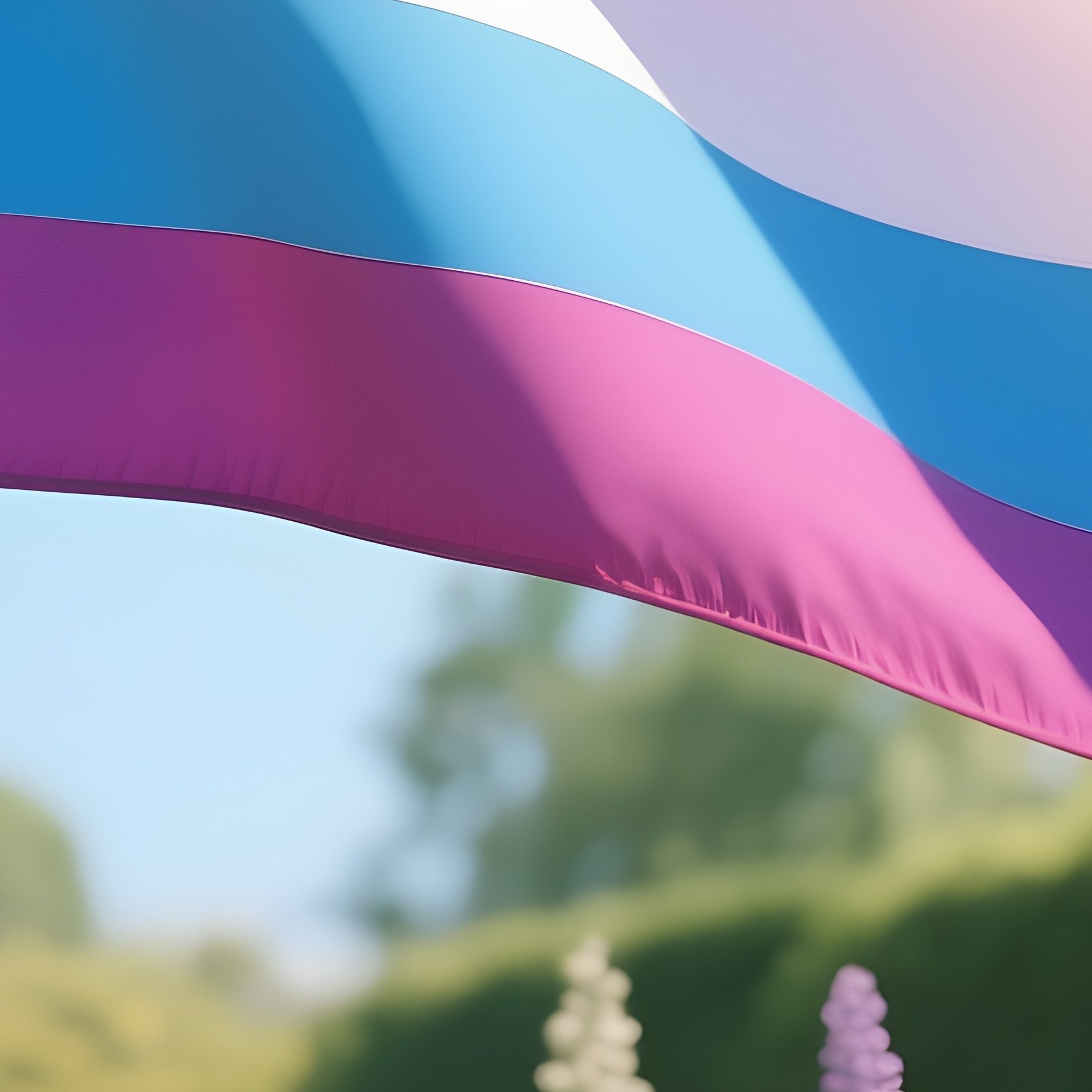 A Photorealistic Pansexual Flag Waving Beside A Colorful Flower Garden In Bright Daylight. - Full Resolution Quality Preview