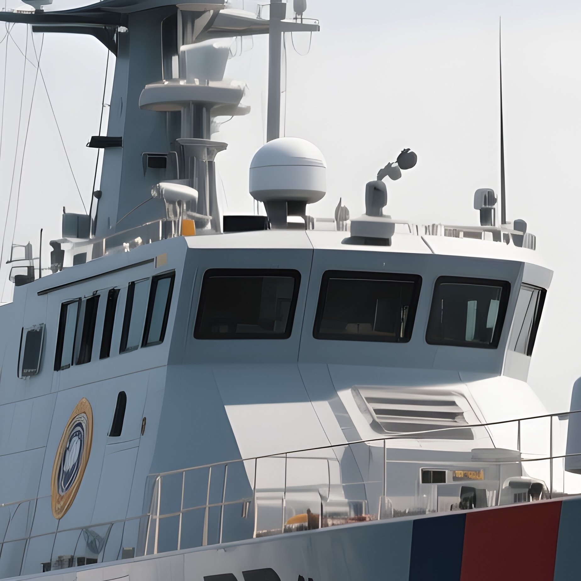 A Photorealistic Patrol Craft With A Bold Flag Standing Out In White Ocean Spray. - Full Resolution Quality Preview