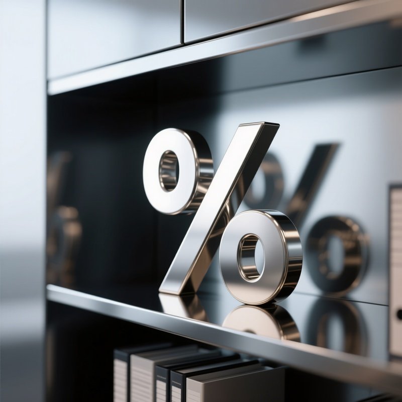A Photorealistic Percent Icon Displayed As A Metal Sculpture On A Ceo’S High Gloss Office Shelf.
