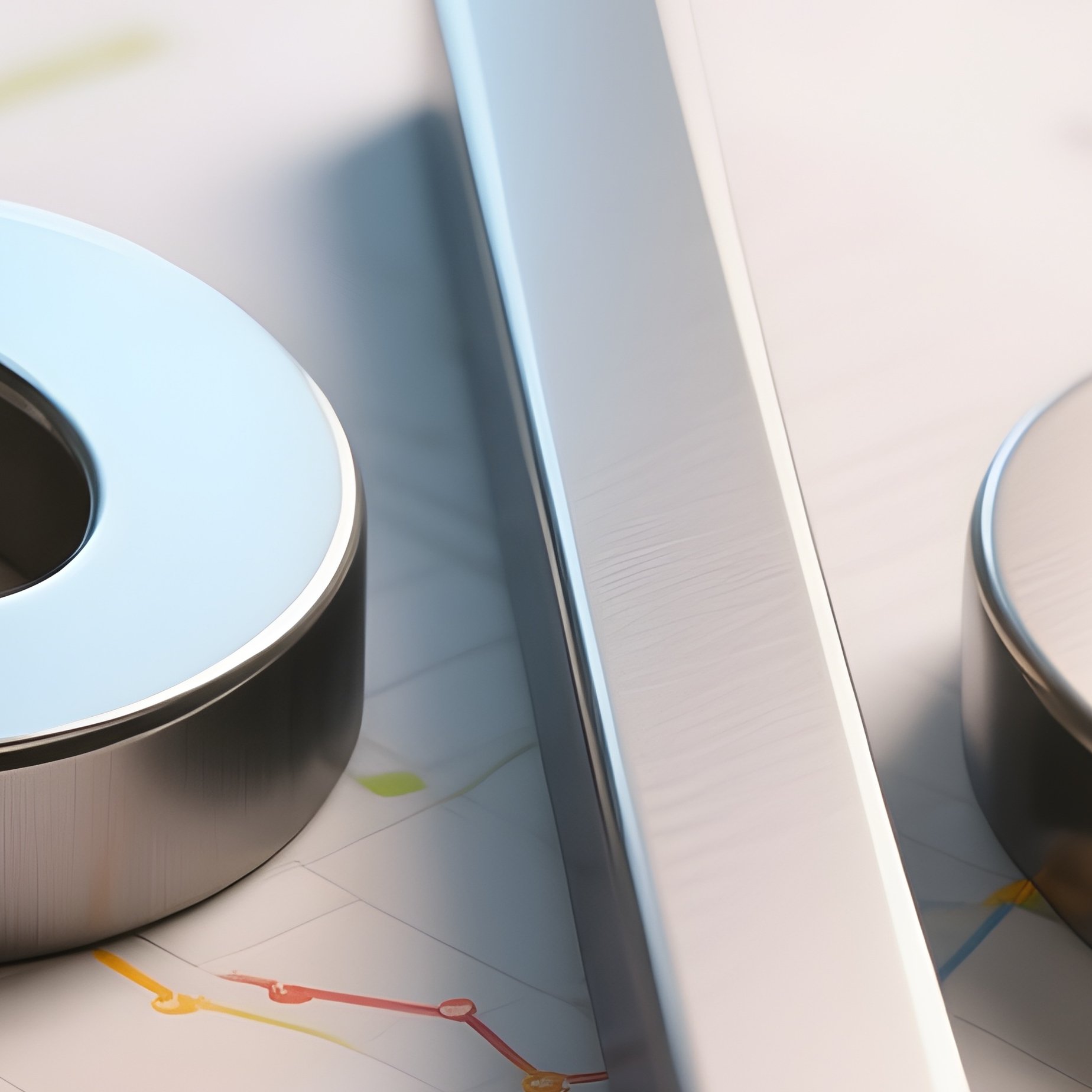 A Photorealistic Percent Symbol Made Of Matte Steel Lying On A Table Covered In Colorful Market Analysis Charts. - Full Resolution Quality Preview