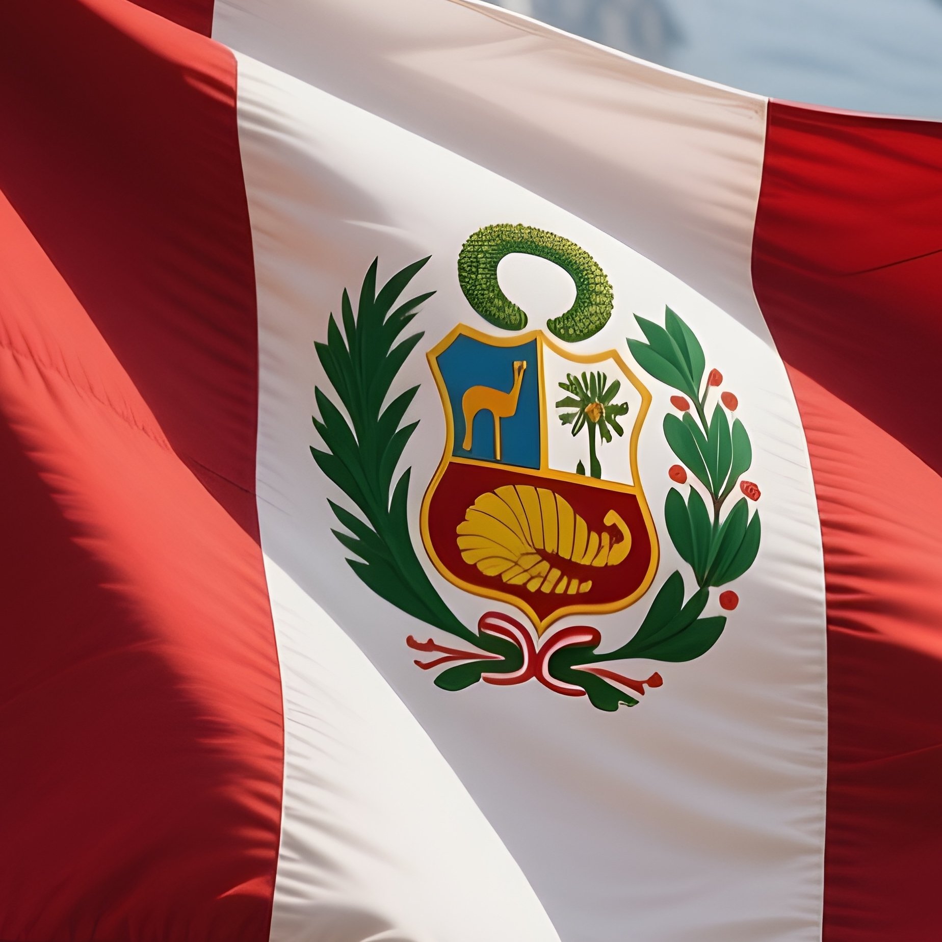 A Photorealistic Peruvian Flag Waving Against A Backdrop Of Towering Andean Peaks. - Full Resolution Quality Preview