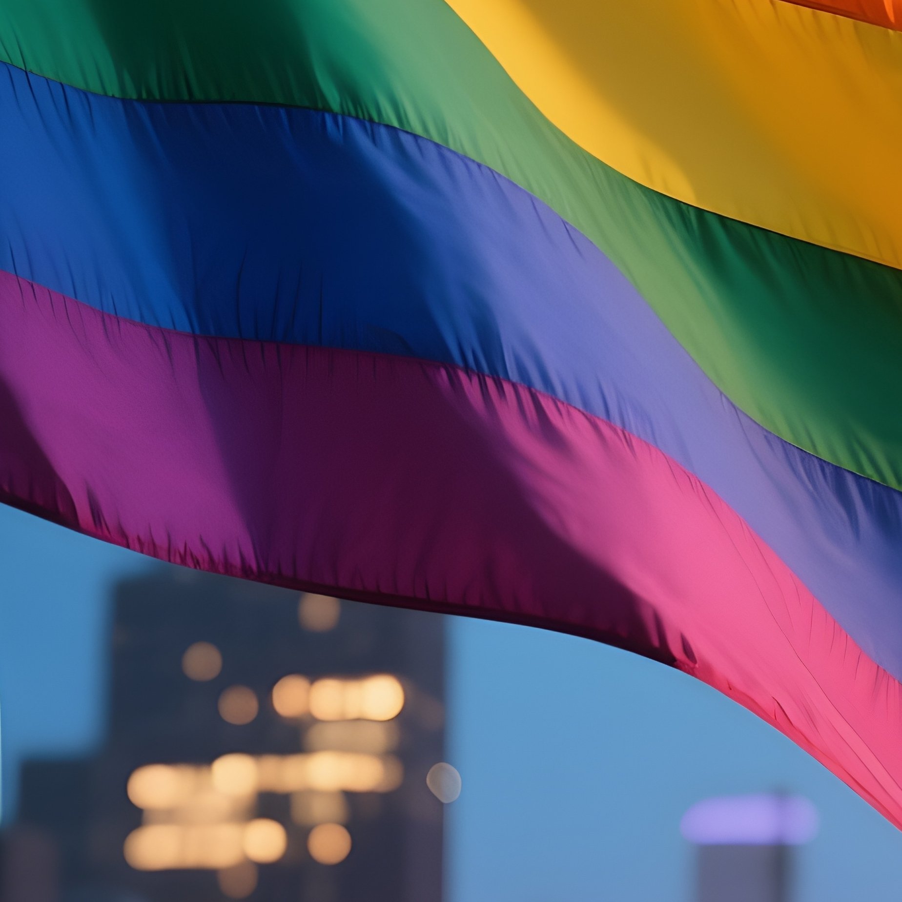A Photorealistic Philadelphia Pride Flag Waving On A Balcony With City Lights Behind It. - Full Resolution Quality Preview