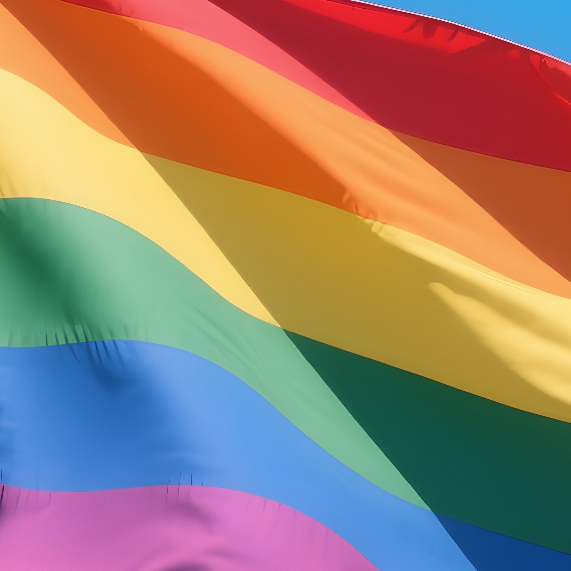 A Photorealistic Polysexual Flag Waving Under A Clear Blue Sky With Trees In The Background. - Full Resolution Quality Preview