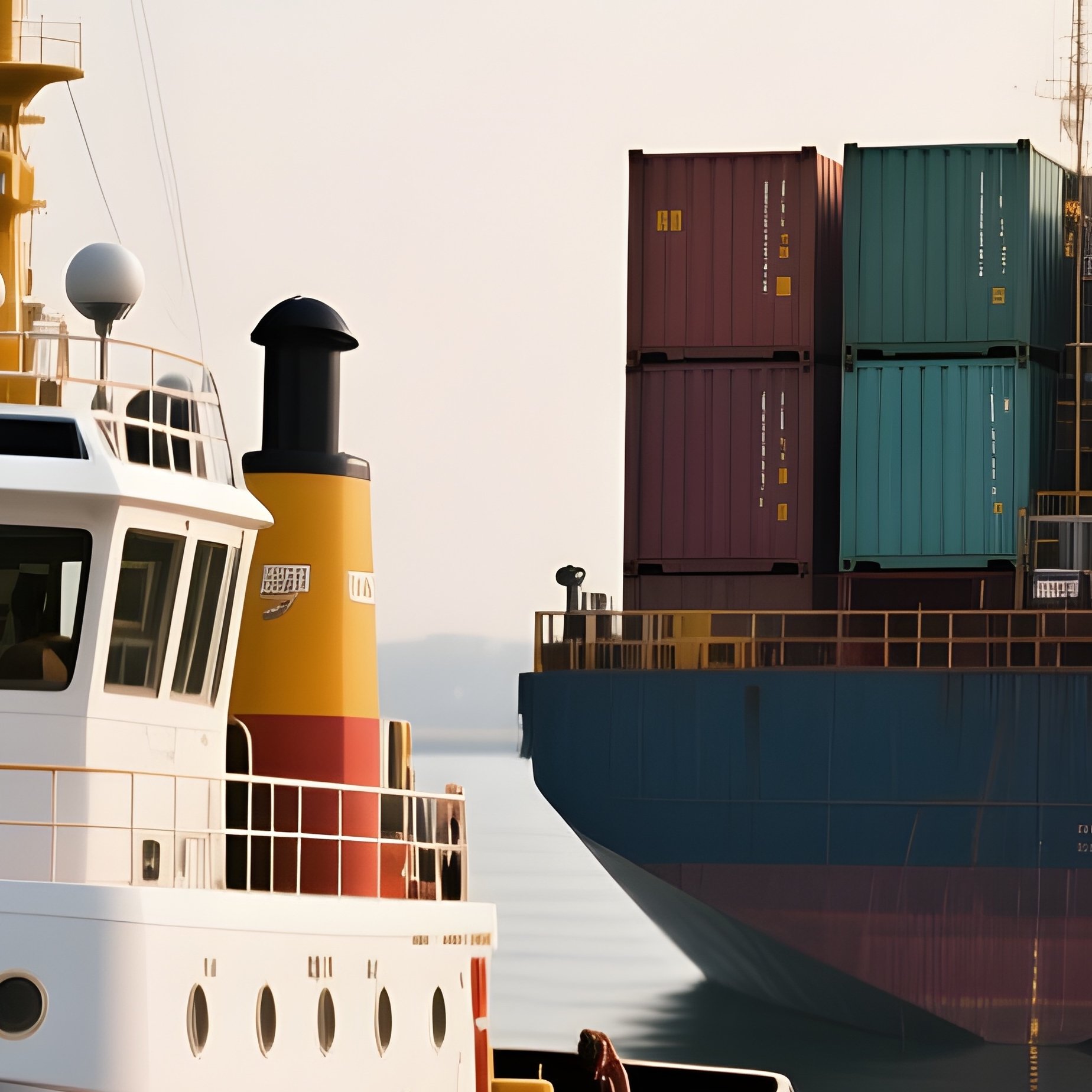 A Photorealistic Port Tug Guiding A Container Barge Into Position Beside A Crane Lined Quay. - Full Resolution Quality Preview