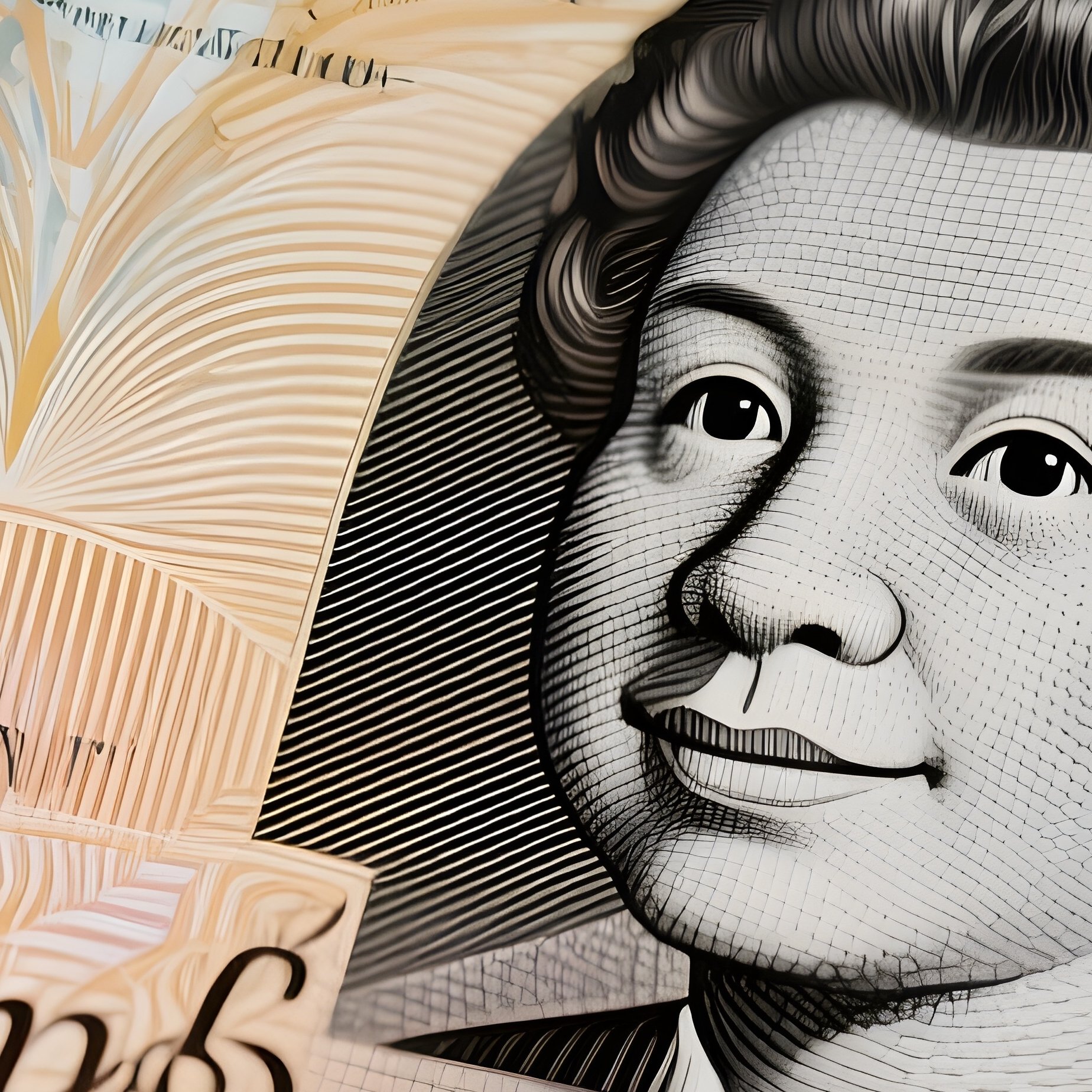 A Photorealistic Pound Banknote Partially Under A Magnifying Glass Revealing Fine Security Lines. - Full Resolution Quality Preview