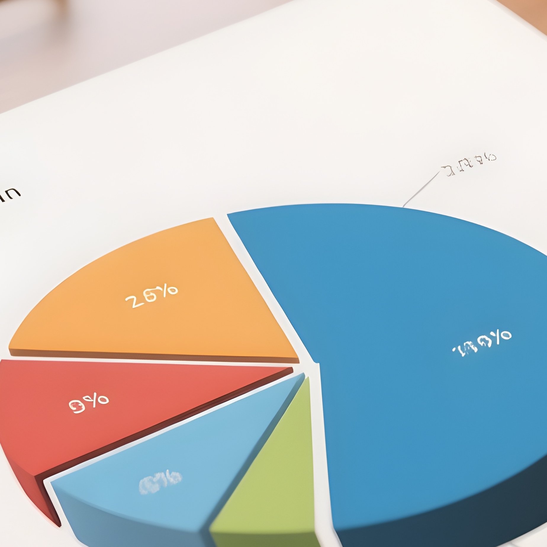 A Photorealistic Printed Pie Chart On A Wooden Office Surface With Reading Glasses And Colored Markers Scattered Nearby. - Full Resolution Quality Preview