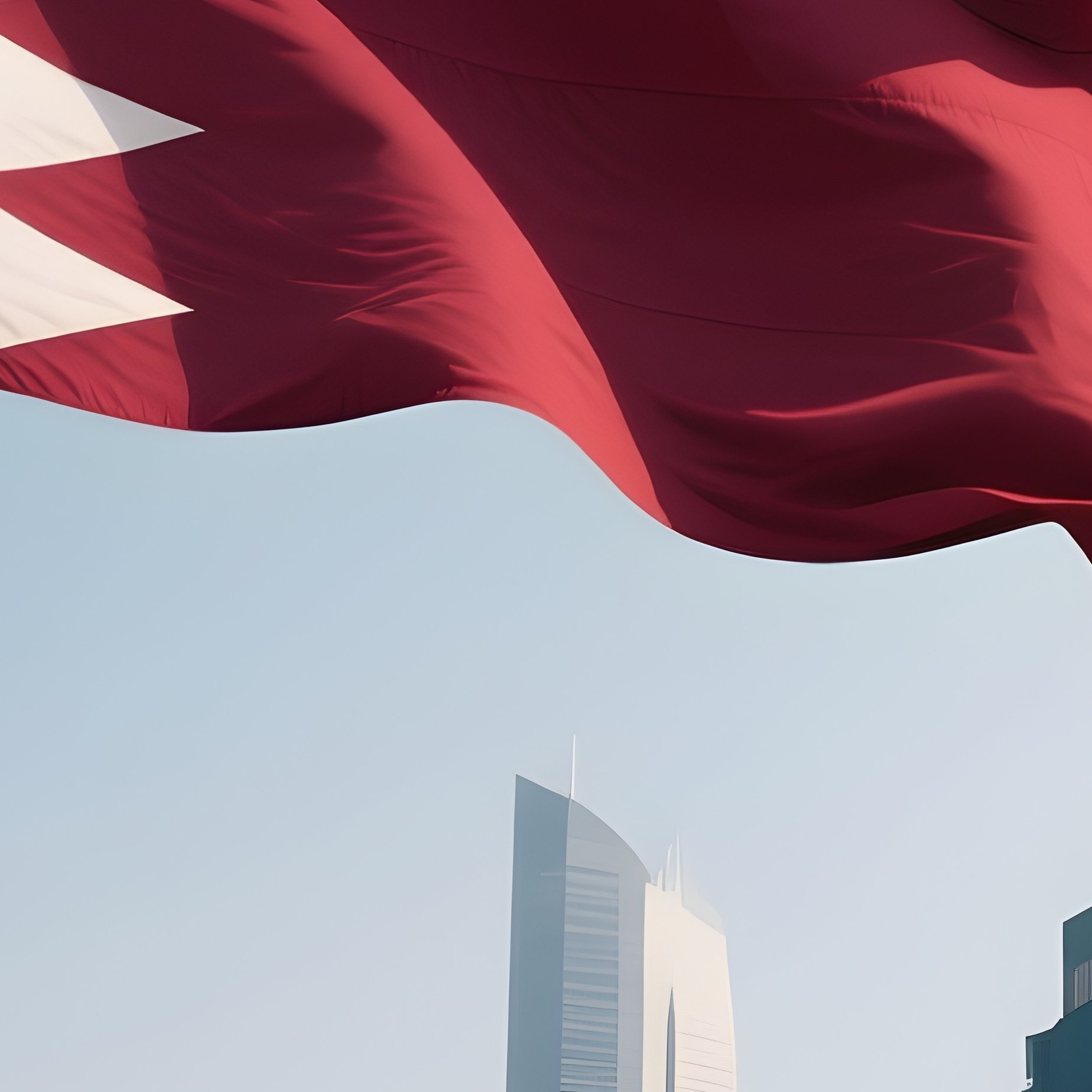 A Photorealistic Qatari Flag Waving Beside A Sleek Modern Skyline. - Full Resolution Quality Preview