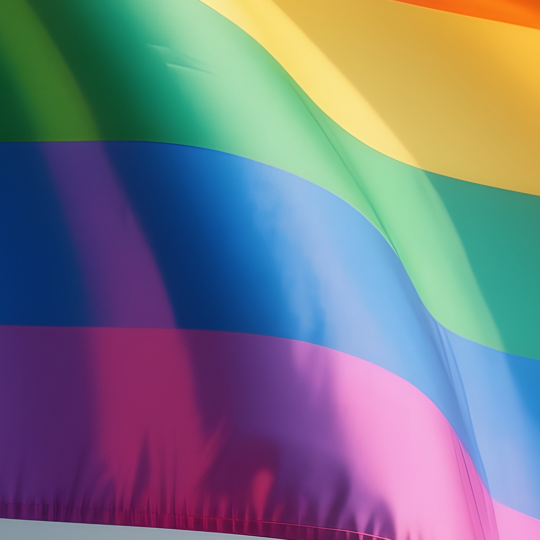 A Photorealistic Rainbow Flag Casting Colorful Reflections Onto A Polished Metal Railing. - Full Resolution Quality Preview