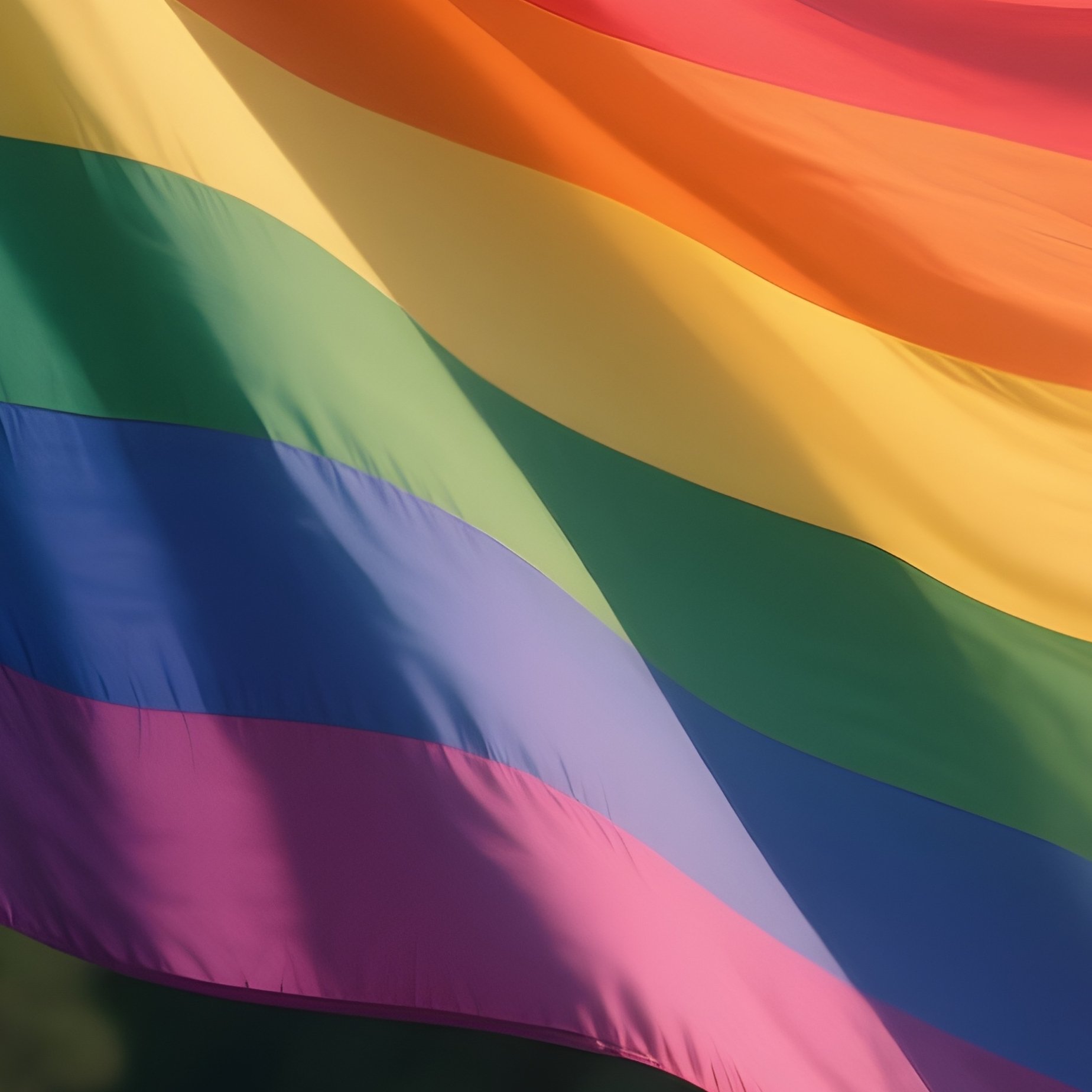 A Photorealistic Rainbow Flag Stretched Gently By A Breeze During A Peaceful Evening Park Scene. - Full Resolution Quality Preview