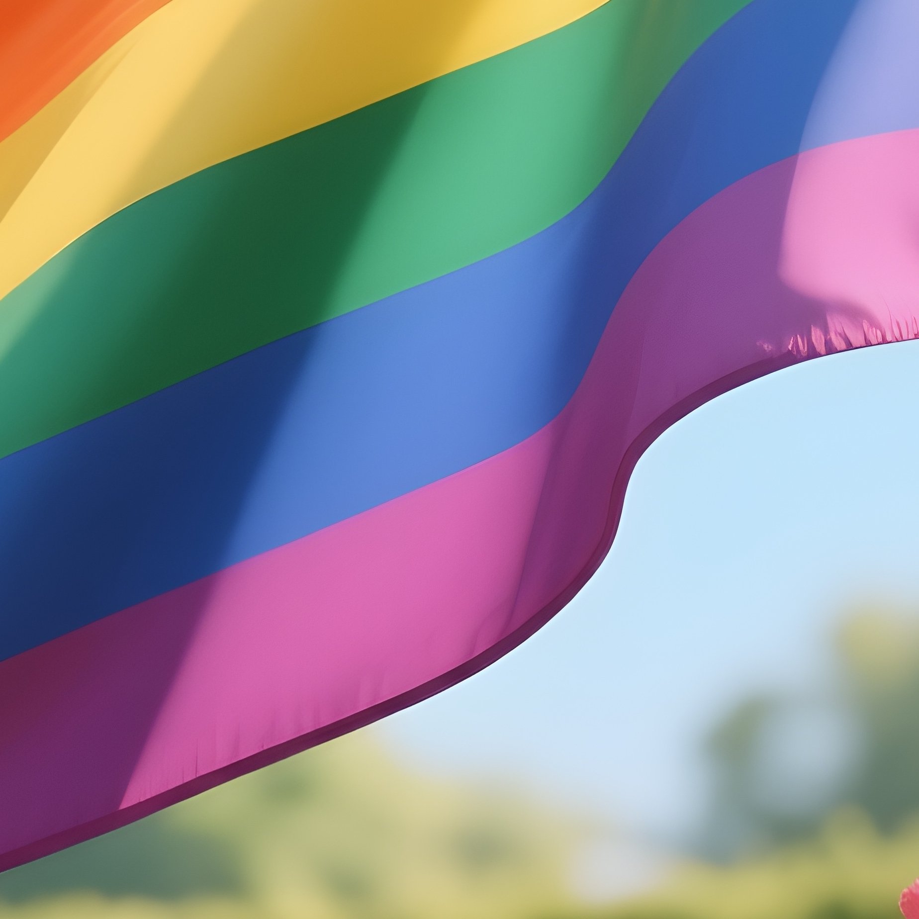 A Photorealistic Rainbow Flag Waving Next To Blooming Flowers In A Bright Garden Setting. - Full Resolution Quality Preview