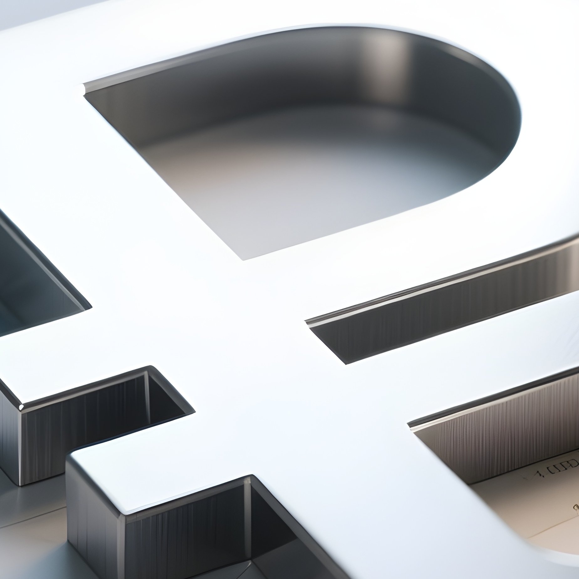 A Photorealistic Ruble Symbol Cut From Matte Aluminum Lying On A Workstation With Commodity Charts. - Full Resolution Quality Preview