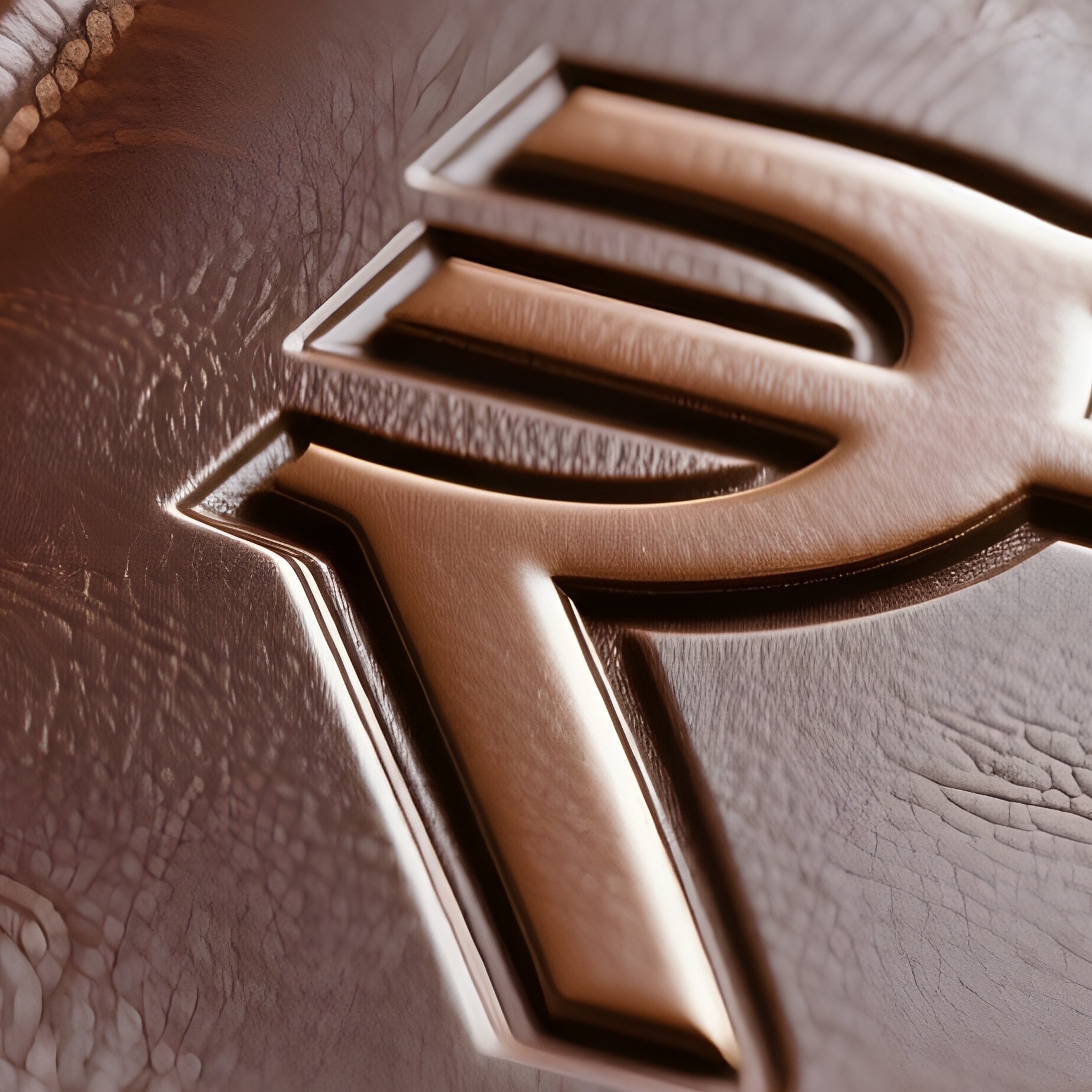 A Photorealistic Rupee Symbol Embossed Into A Leather Accounting Ledger On A Wooden Desk. - Full Resolution Quality Preview
